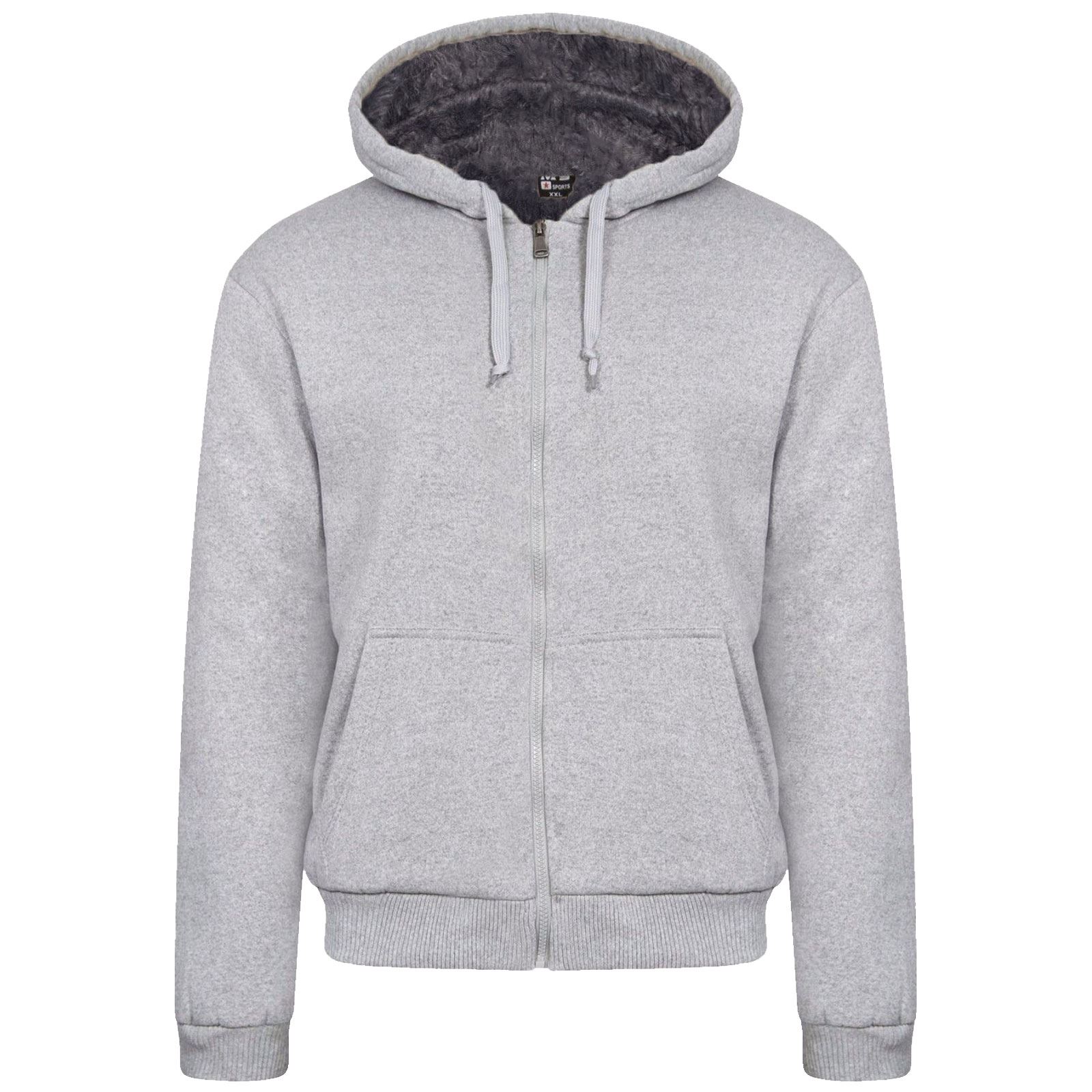 New Mens Fur Lined Winter Plain Hoodie Jacket Thick Sherpa Fleece Hooded Zip Top eBay