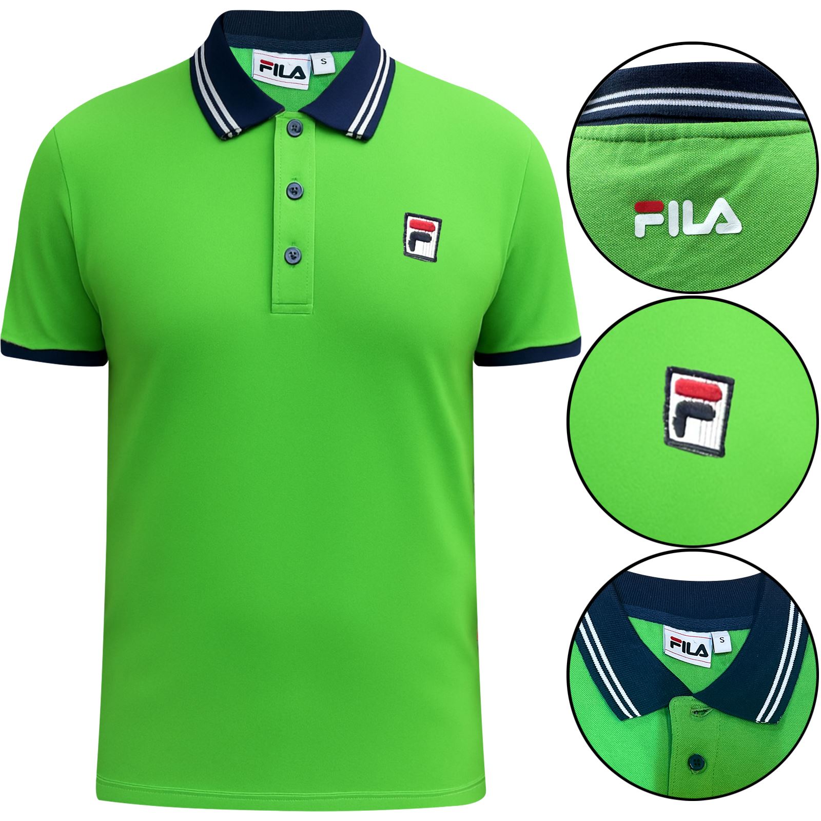 Fila Mens Short Sleeve Polo Shirt Cotton Contrast Collar T Shirt Golf Top Tee - Picture 4 of 6