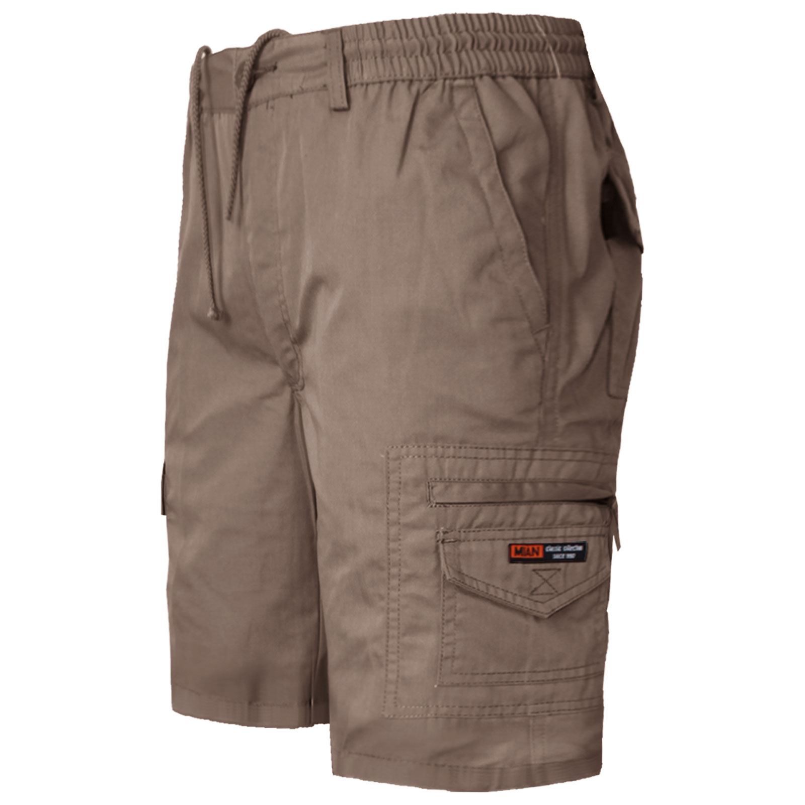 NEW MENS ELASTICATED Waist Cargo Combat Shorts Knee Length Plain Cotton