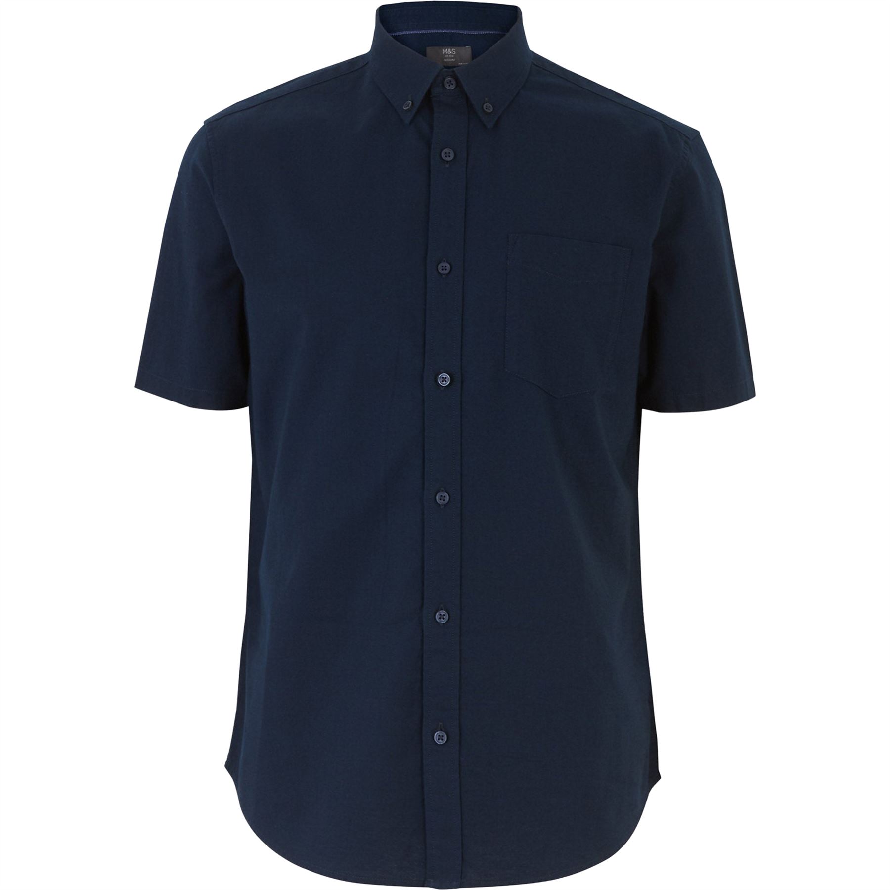 M&S Mens Short Sleeve Summer Shirt Oxford Pure Cotton Collared Work Top Tee