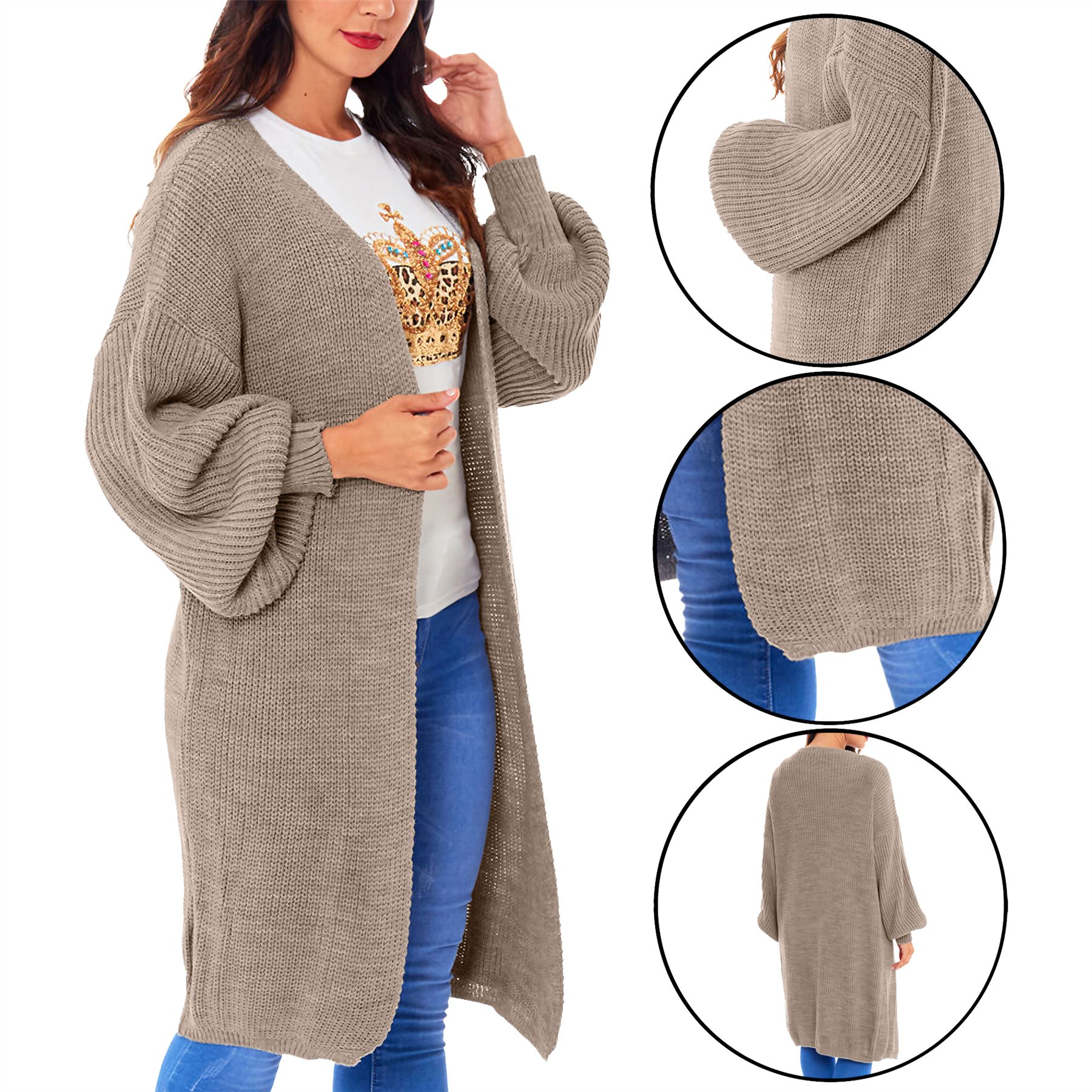 Women Chunky Knitted Oversized Cardigan Ladies Balloon Sleeve Long Maxi Cardigan - Picture 19 of 23