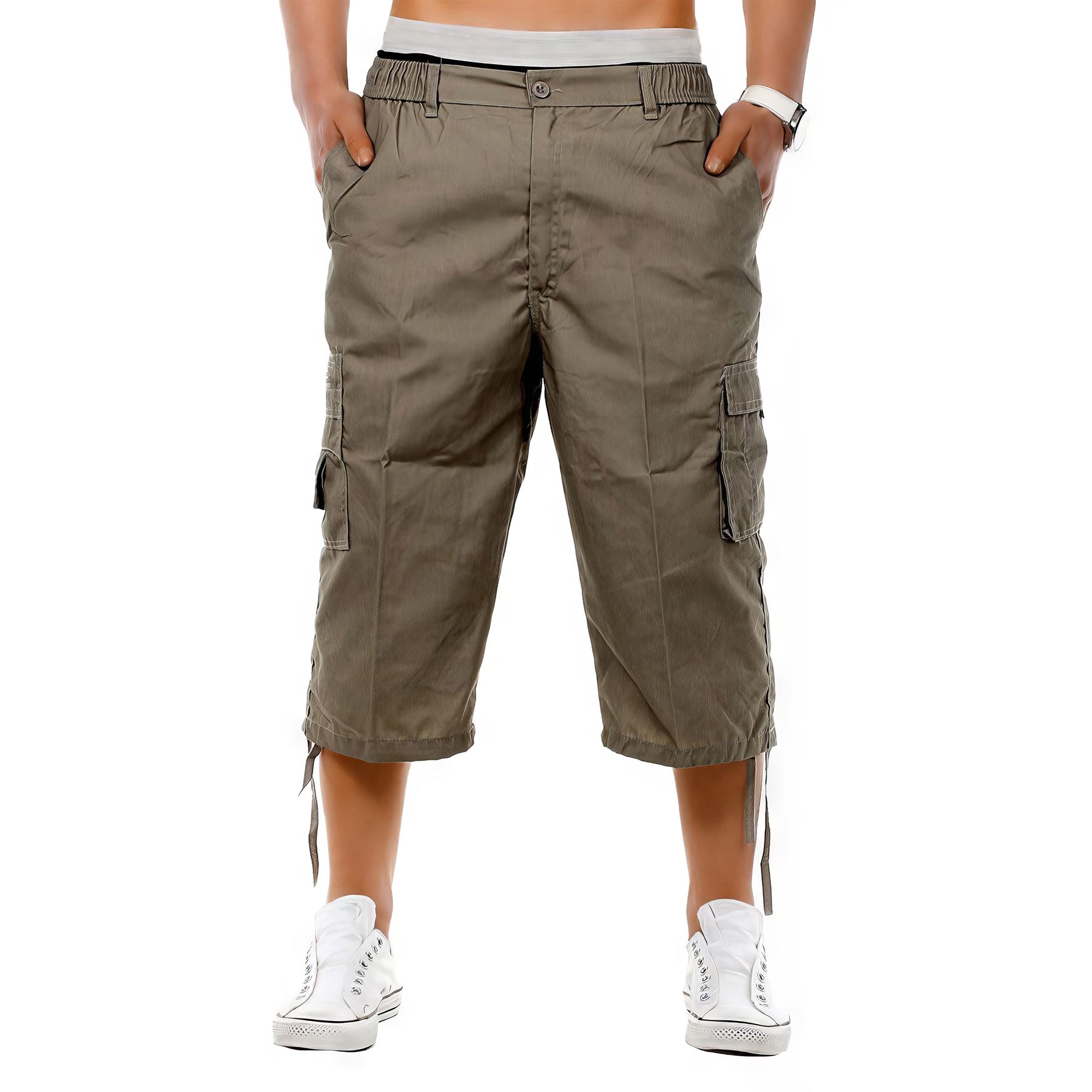 Mens Multi Pocket Elasticated Cargo Shorts Combat Knee Length 3/4 Summer Pants - Picture 10 of 10