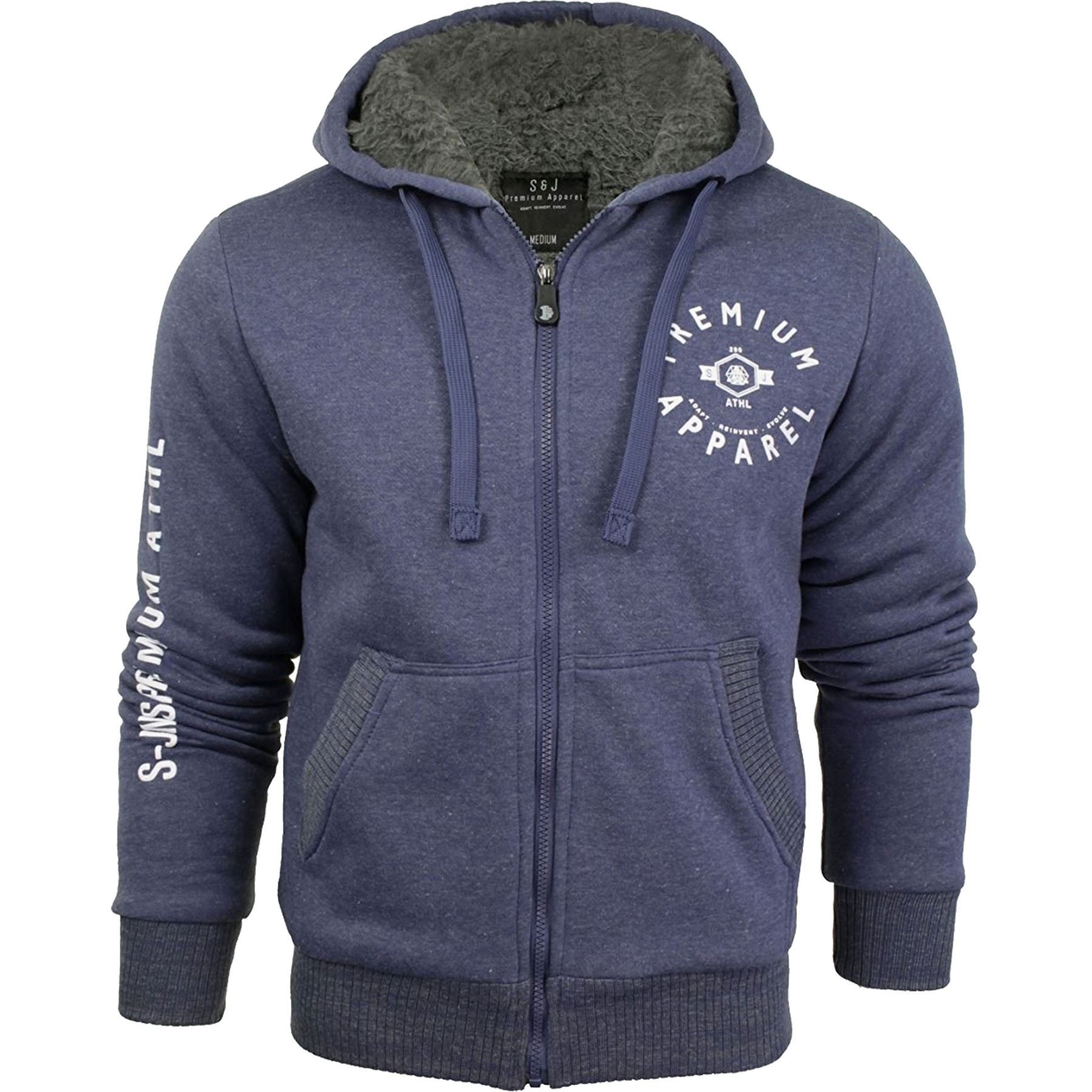 New Mens Fur Lined Winter Plain Hoodie Jacket Thick Sherpa Fleece Hooded Zip Top | eBay