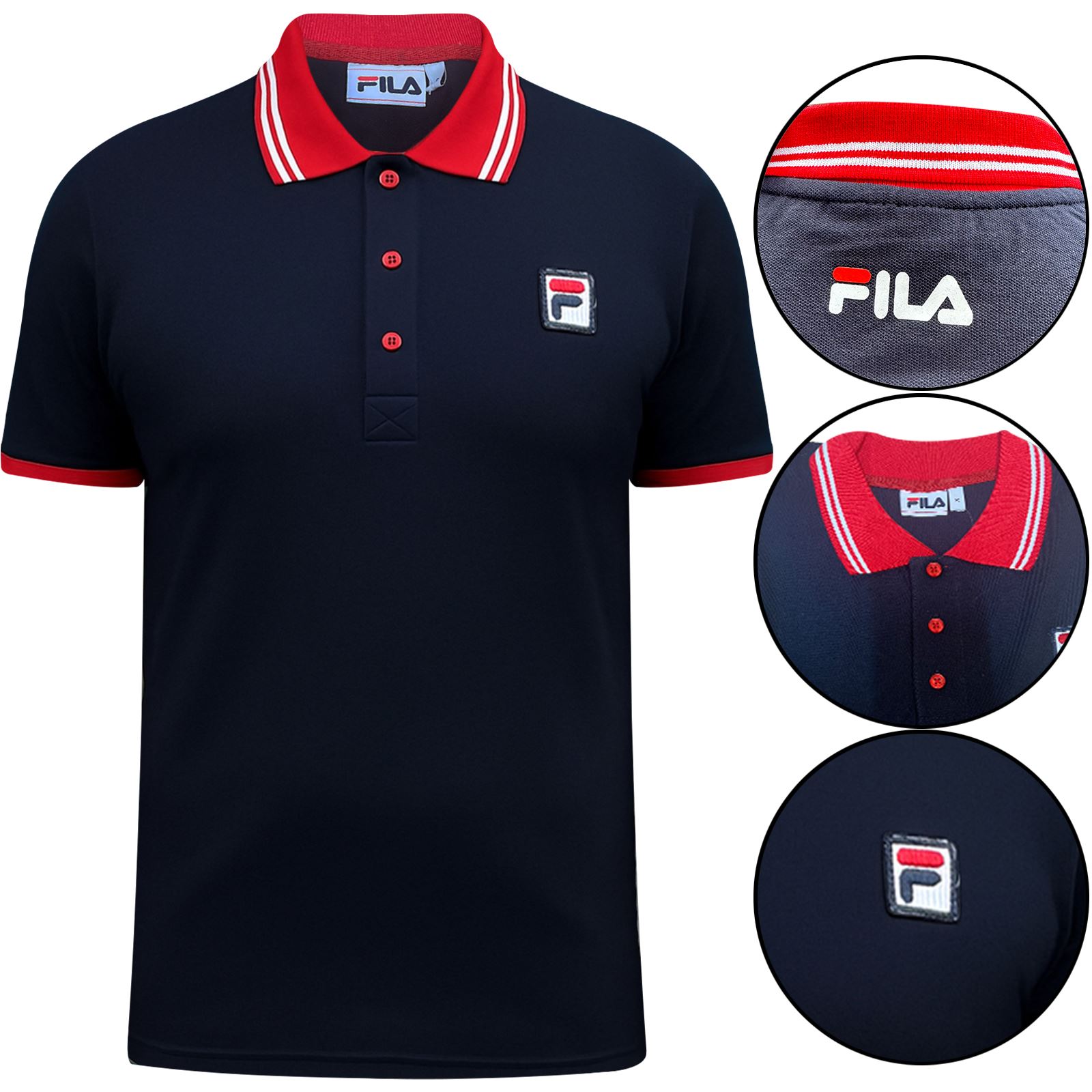 Fila Mens Short Sleeve Polo Shirt Cotton Contrast Collar T Shirt Golf Top Tee - Picture 5 of 6