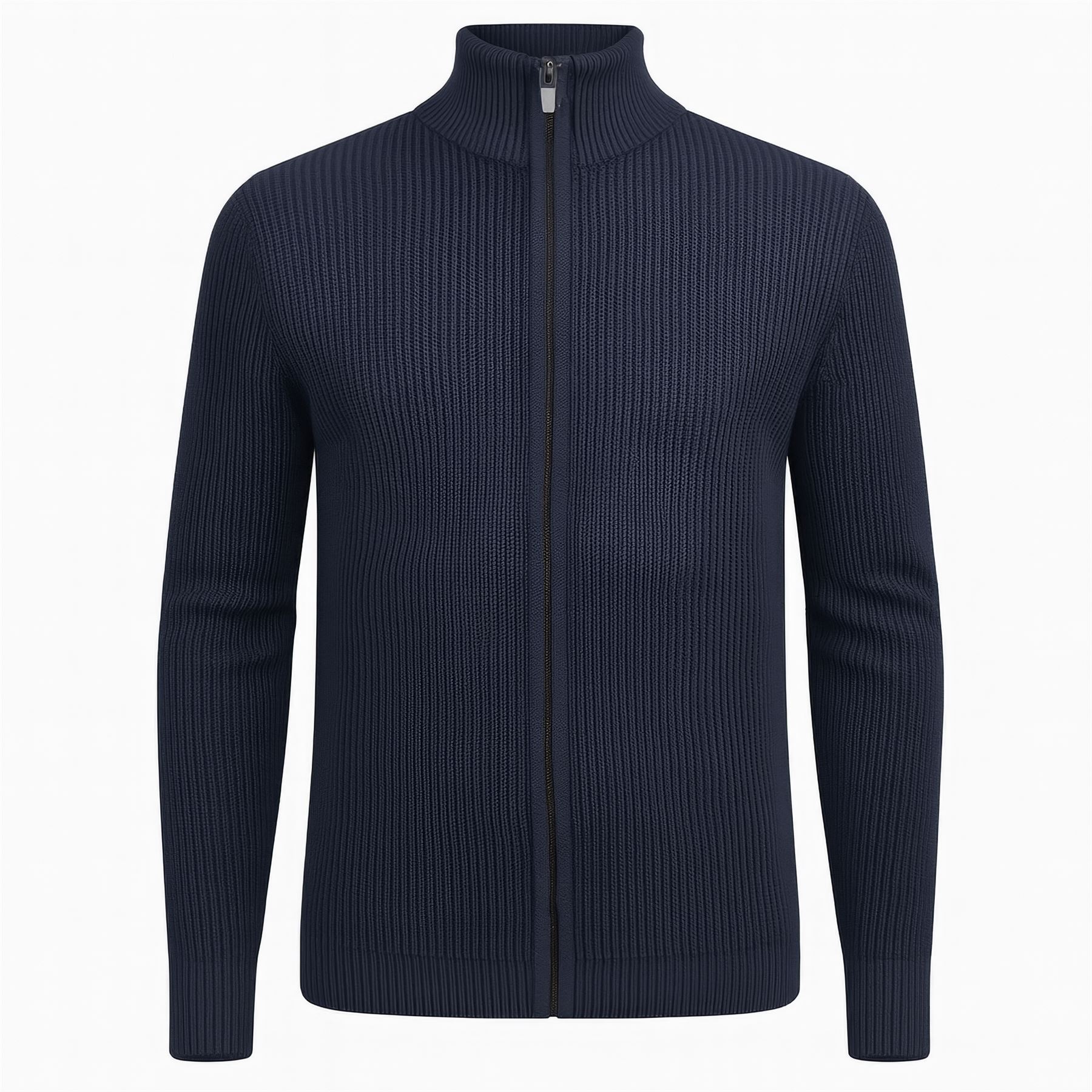 Mens NEXT Cotton Knitted Cardigan Weave Ribbed Zip Up Sweater Funnel Neck Jumper