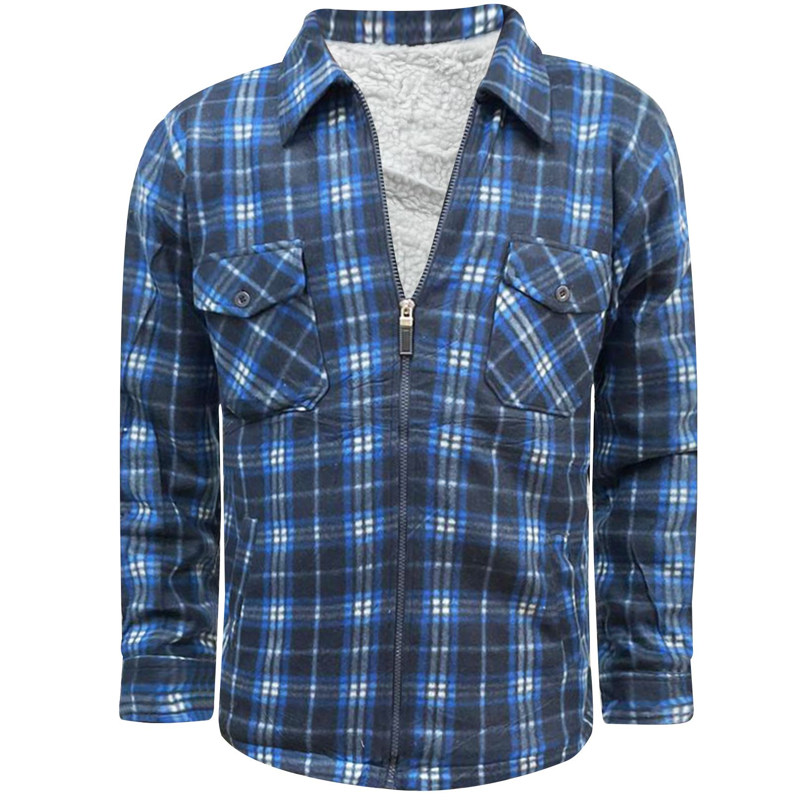 Mens Fleece Sherpa Flannel Padded Work Shirt Sherpa Fur Lined Lumberjack Jacket - Picture 21 of 24