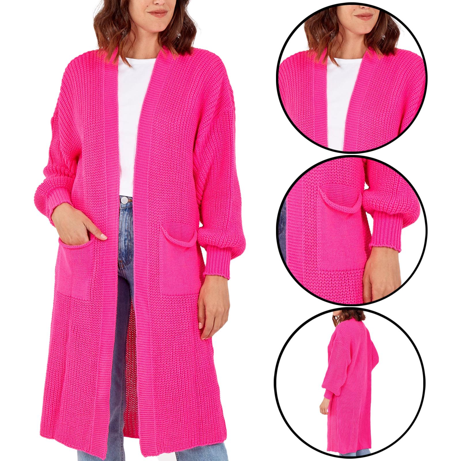 Women Chunky Knitted Oversized Cardigan Ladies Balloon Sleeve Long Maxi Cardigan - Picture 17 of 23