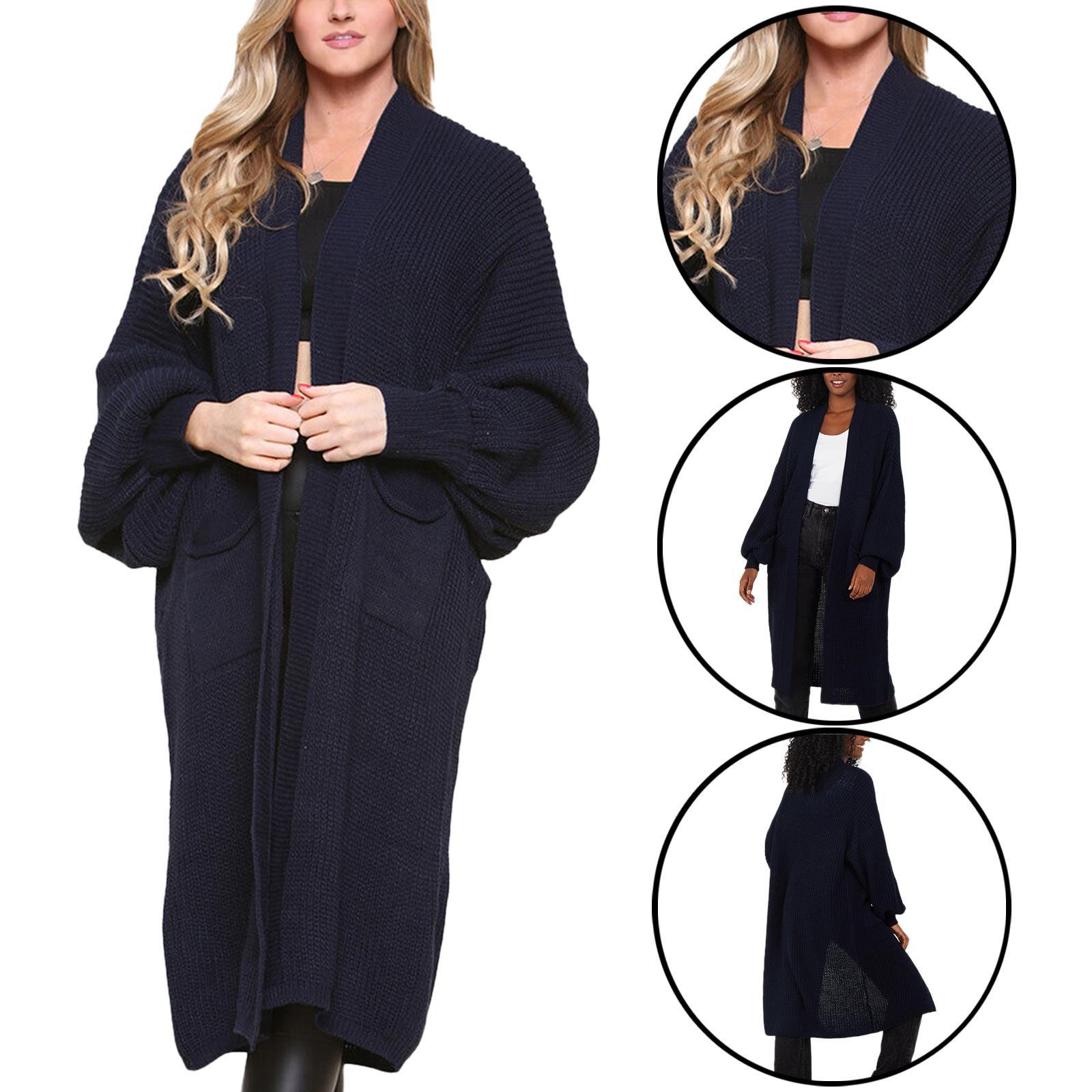 Women Chunky Knitted Oversized Cardigan Ladies Balloon Sleeve Long Maxi Cardigan - Picture 10 of 23