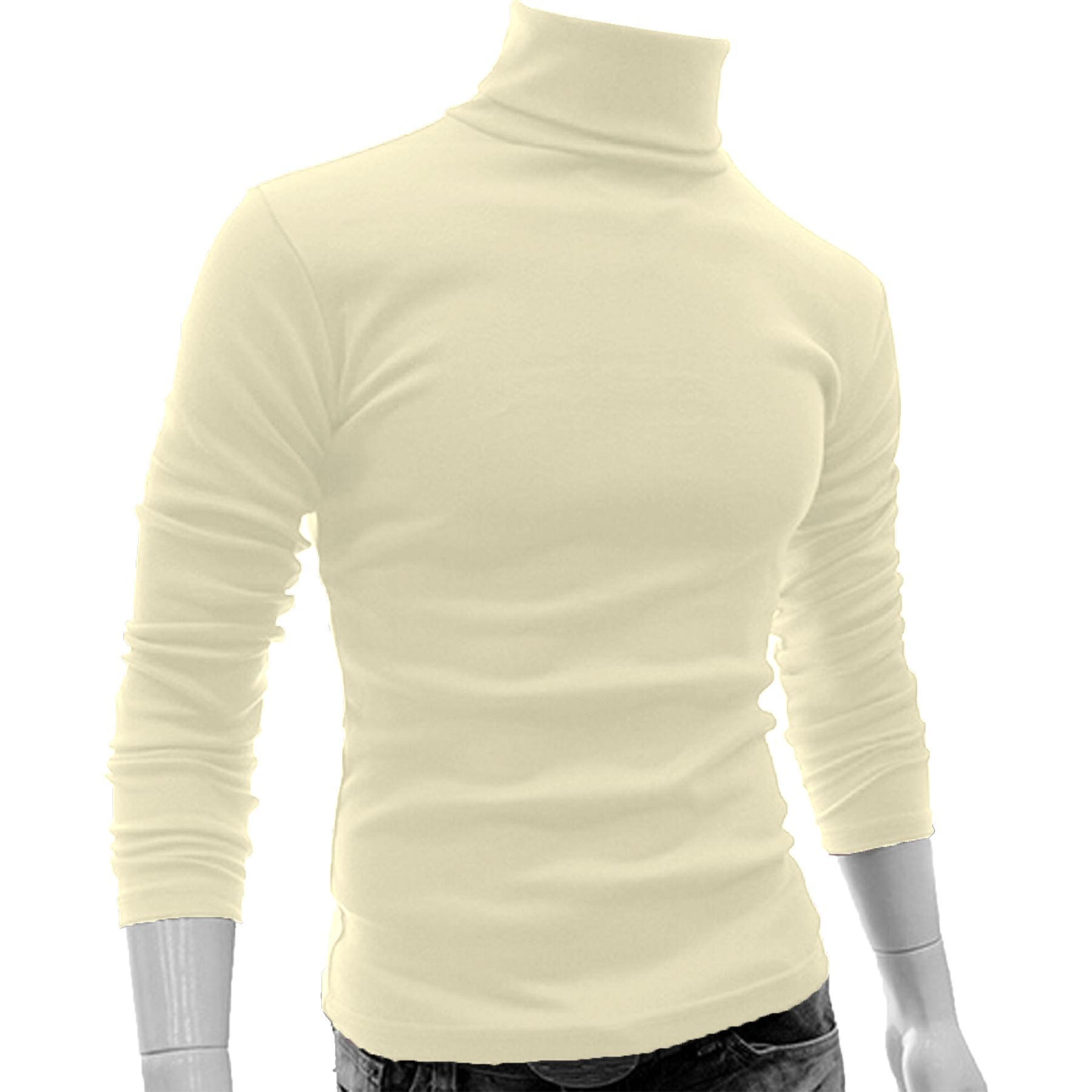 Mens Jersey Cotton Blend Turtle Roll Polo Neck Turtleneck Ski Golf Top ...