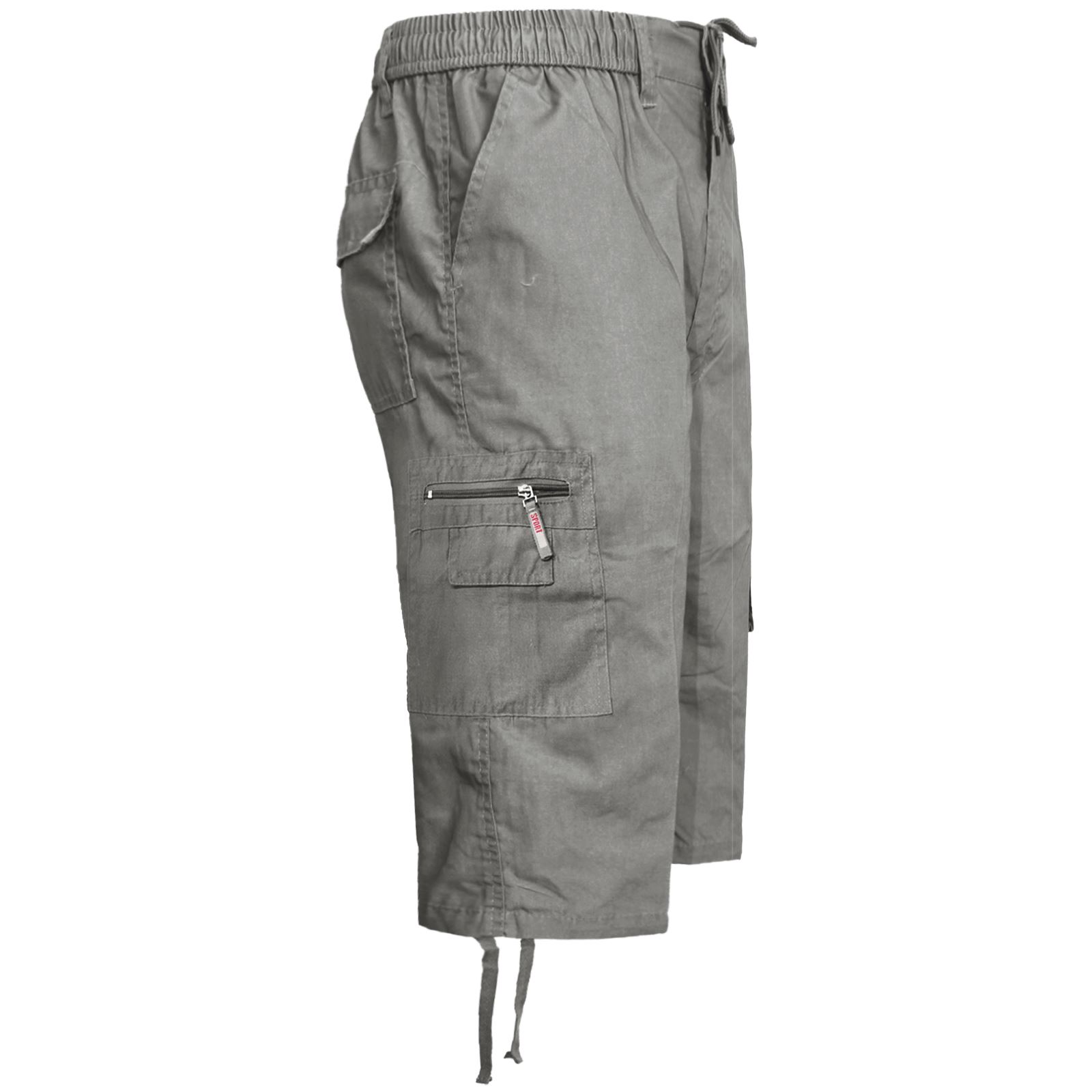 Mens 3/4 Long Shorts Elasticated Waist Cargo Combat Relaxed Three Quarter Pants - Picture 9 of 11