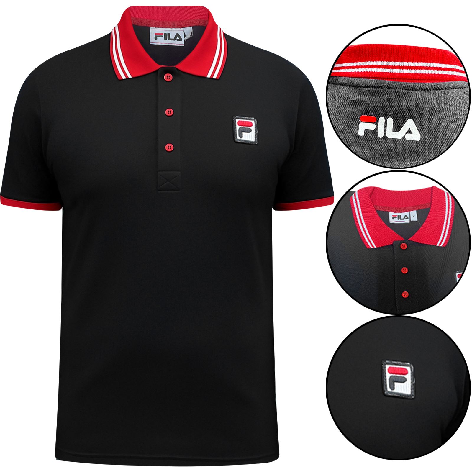 Fila Mens Short Sleeve Polo Shirt Cotton Contrast Collar T Shirt Golf Top Tee - Picture 2 of 6