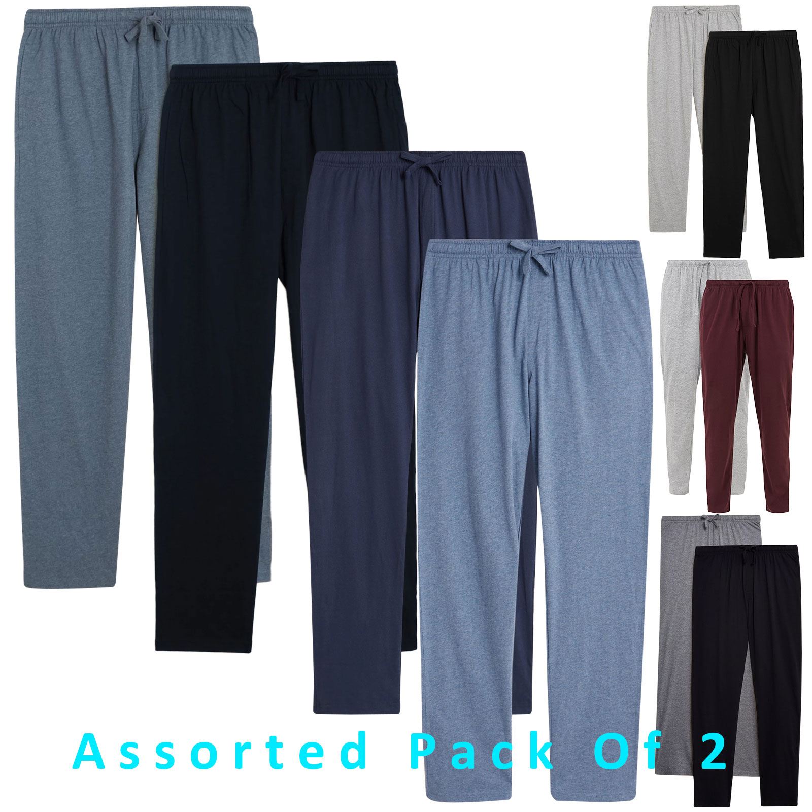 Mens 2 Pack M&S Loungewear Relaxed Trousers Cotton Plain Fleece Jersey