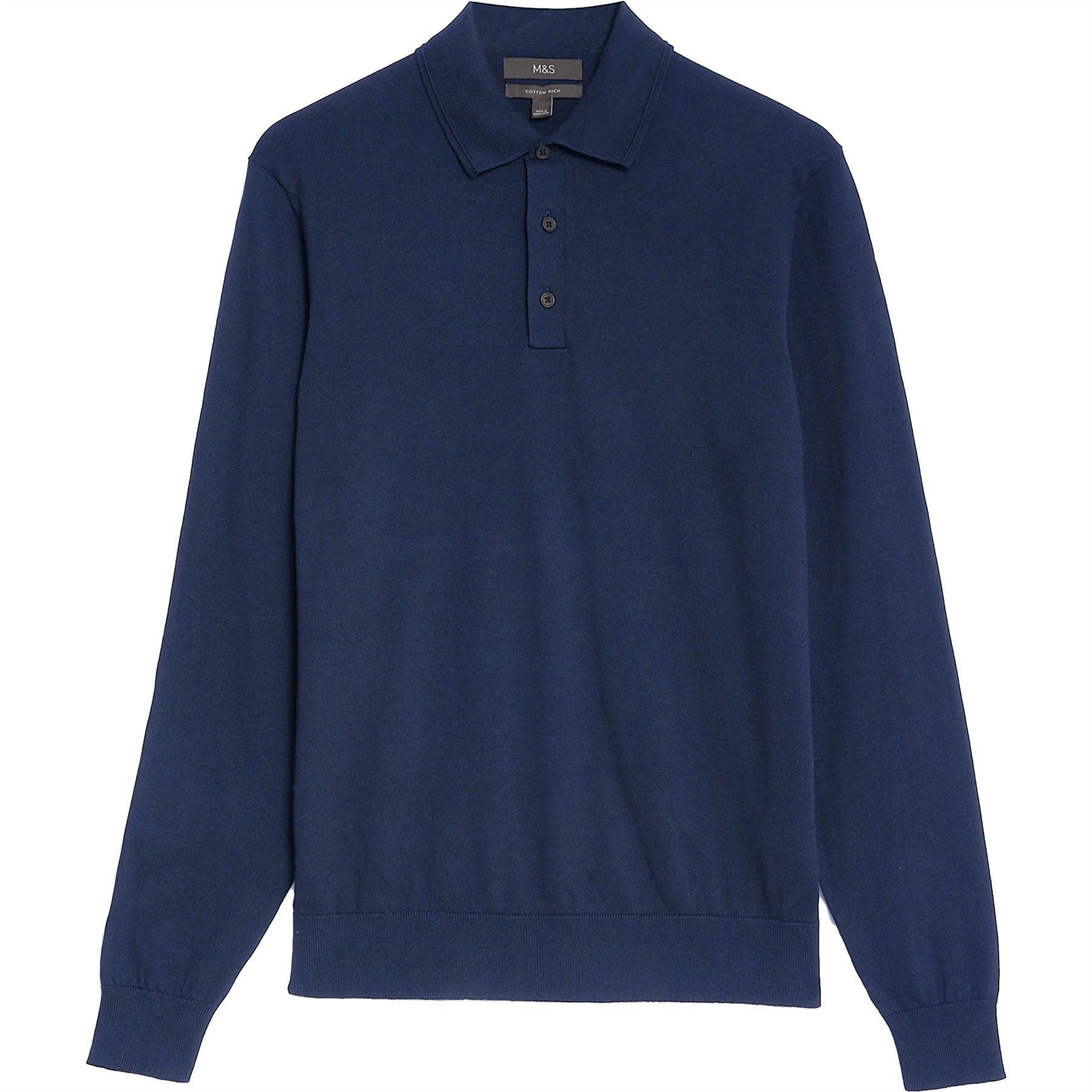 M&S Mens Long Sleeve Knitted Polo Shirt Cotton Top Pullover Jumper Regular