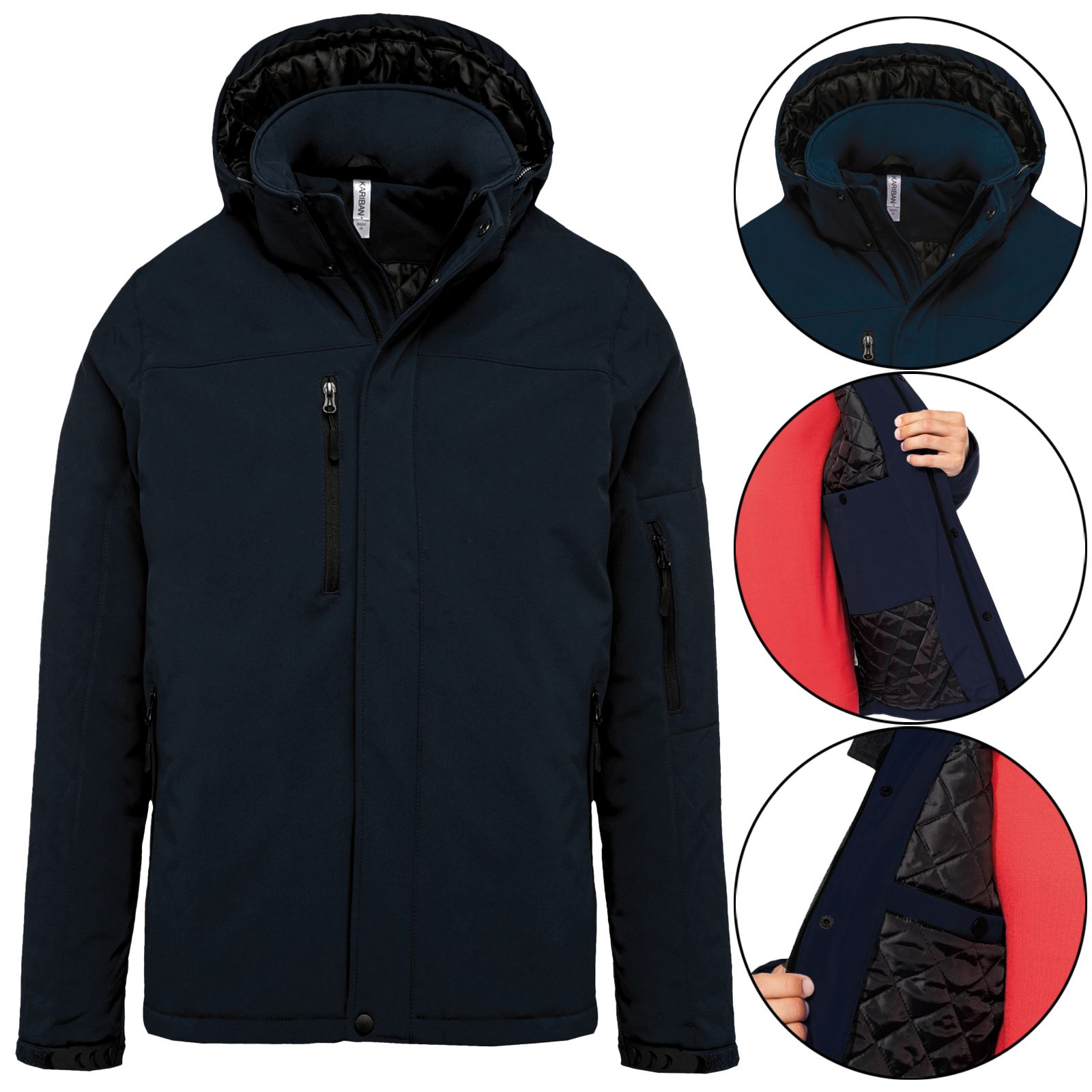 Mens Soft Shell Parka Fleece Lined Jacket Water Resistant Hooded Padded Quilted - Picture 3 of 6