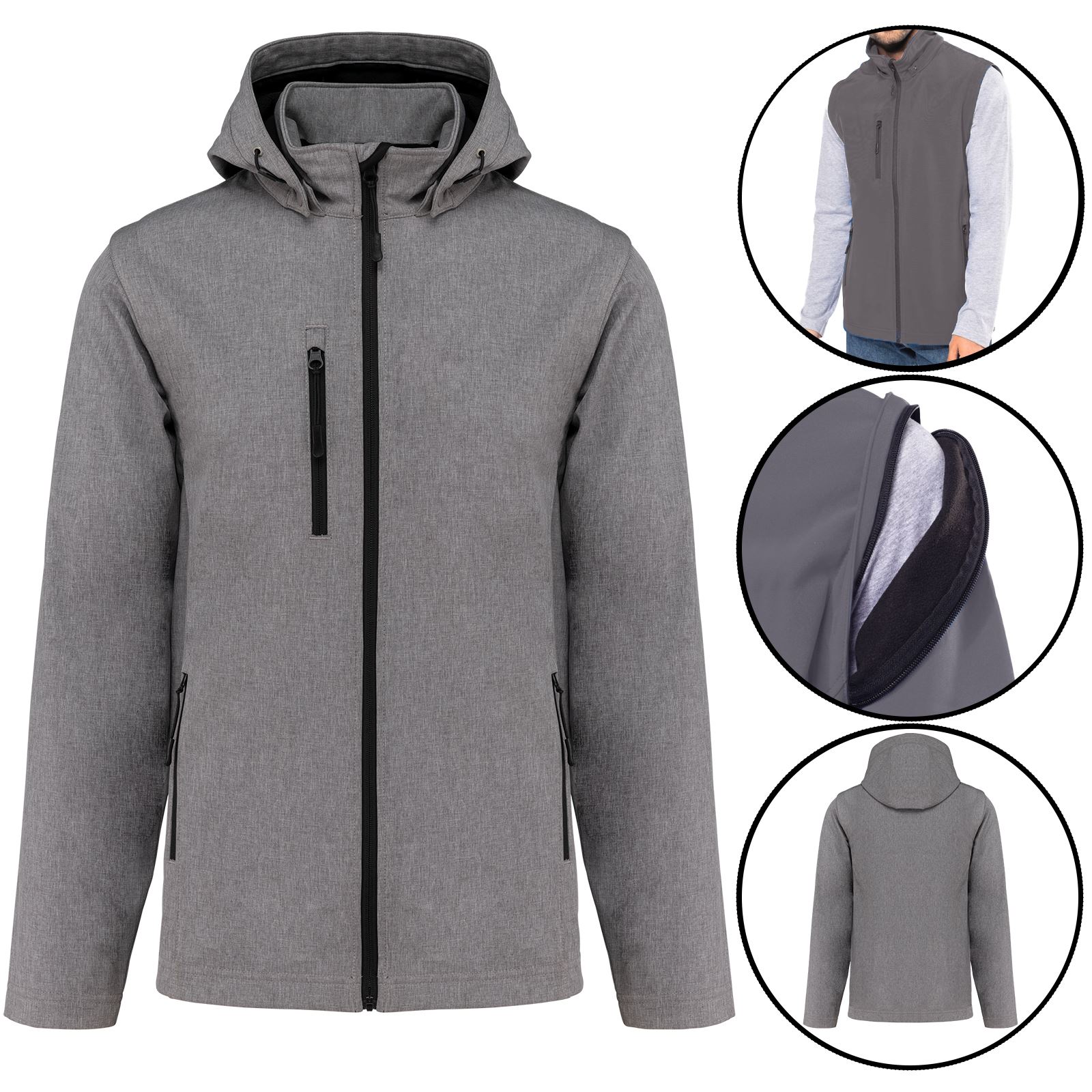Mens Soft Shell Fleece Lined Waterproof Removable Zip Off Sleeves & Hood Jacket - Picture 5 of 8