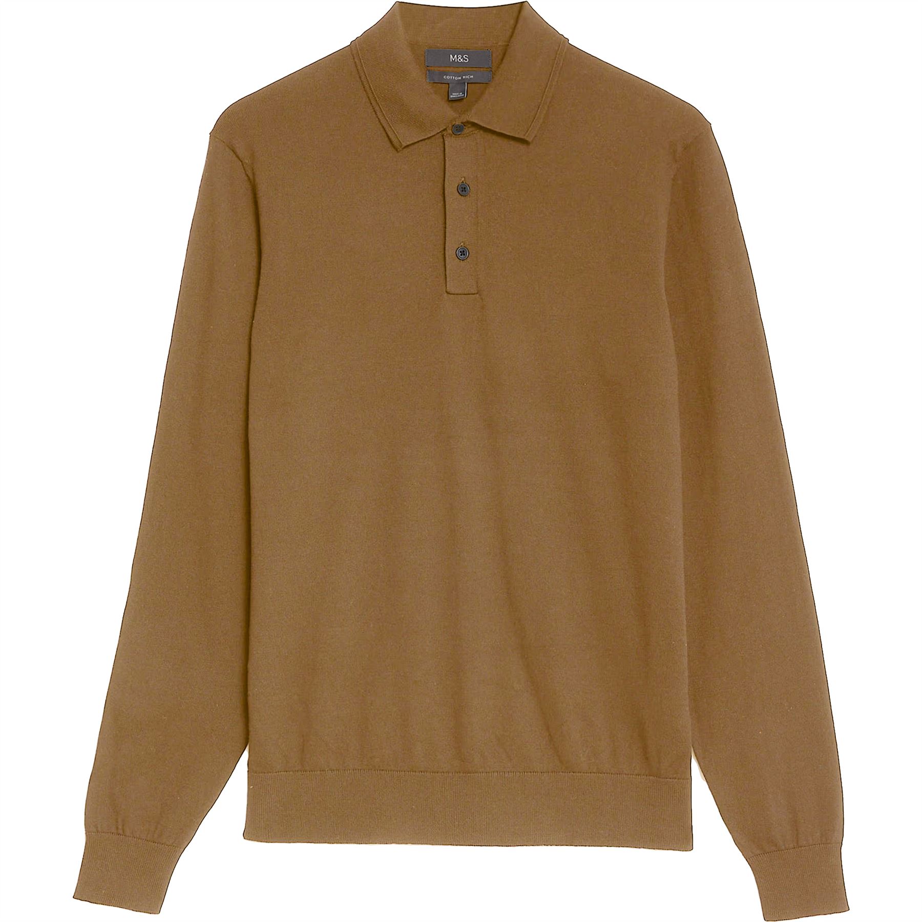 Mens M&S Long Sleeve Knitted Polo Jumper Button Weaved Regular Pullover - Picture 3 of 5
