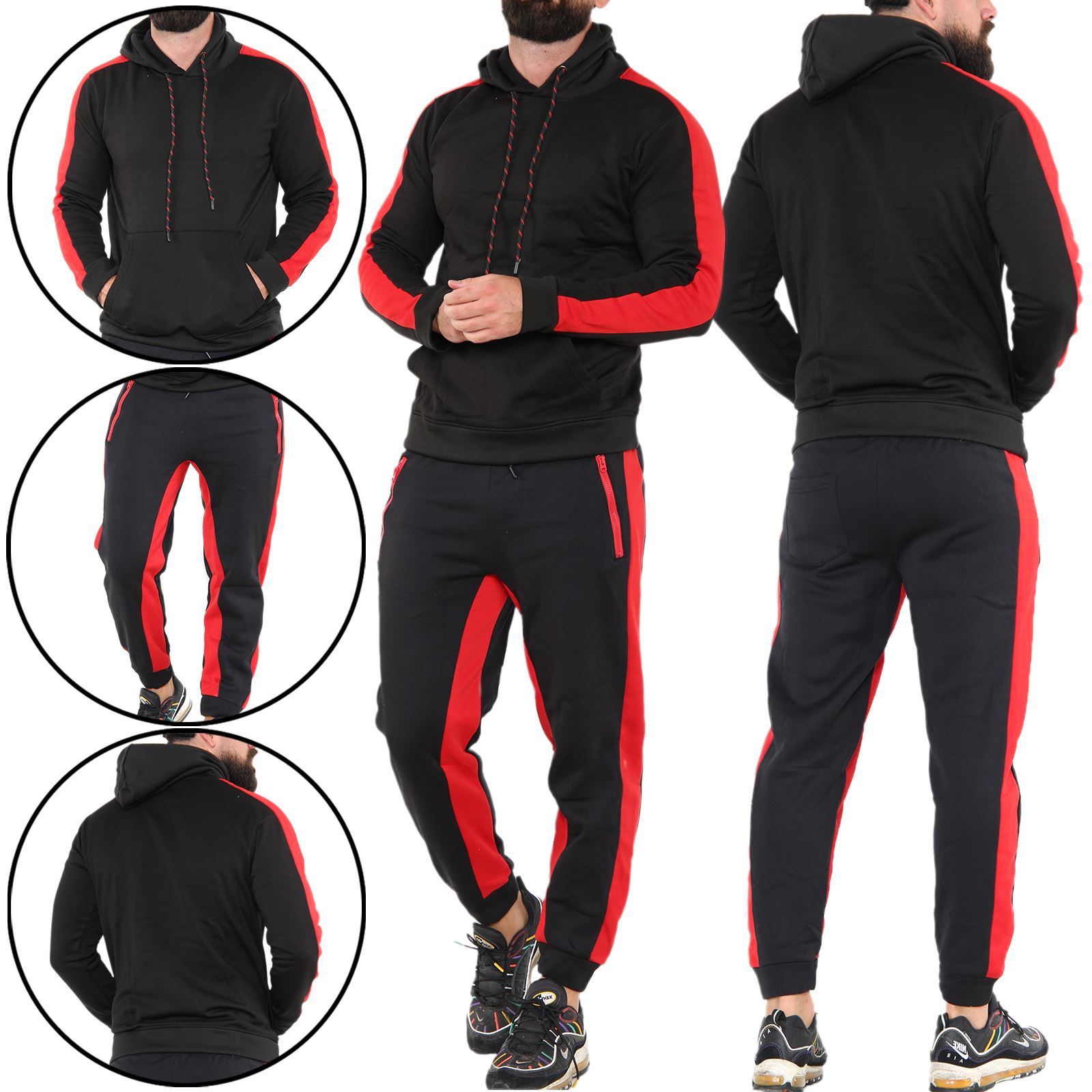 Ex-Store Mens Tracksuit Set Fleece Hoodie Bottoms Joggers Gym Stripe ...