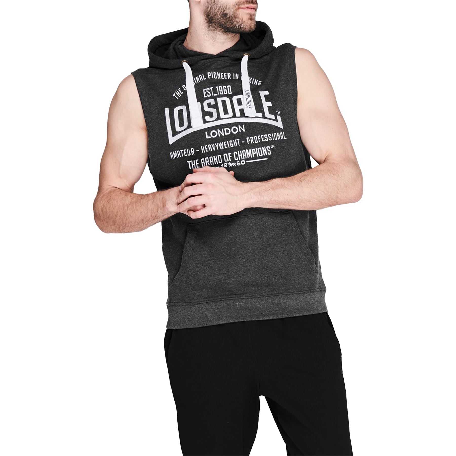 Mens Lonsdale Full Zip Boxing Sleeveless Hoodie Training Top Fleece Gym Jacket eBay