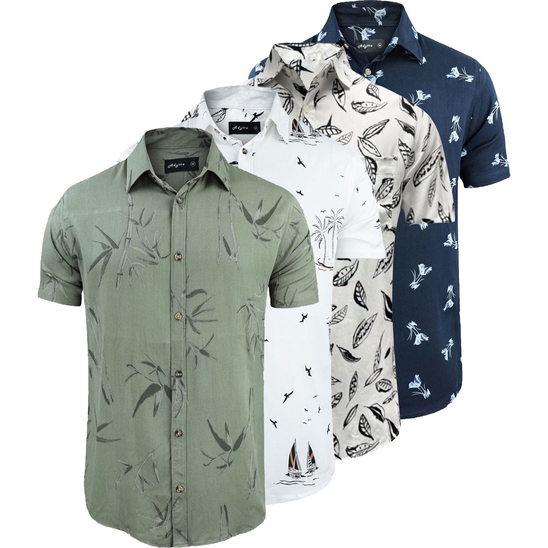 Mens Hawaiian Shirt 4 Pack Springfield Floral Summer Short Sleeve Beach Holiday - Picture 2 of 6