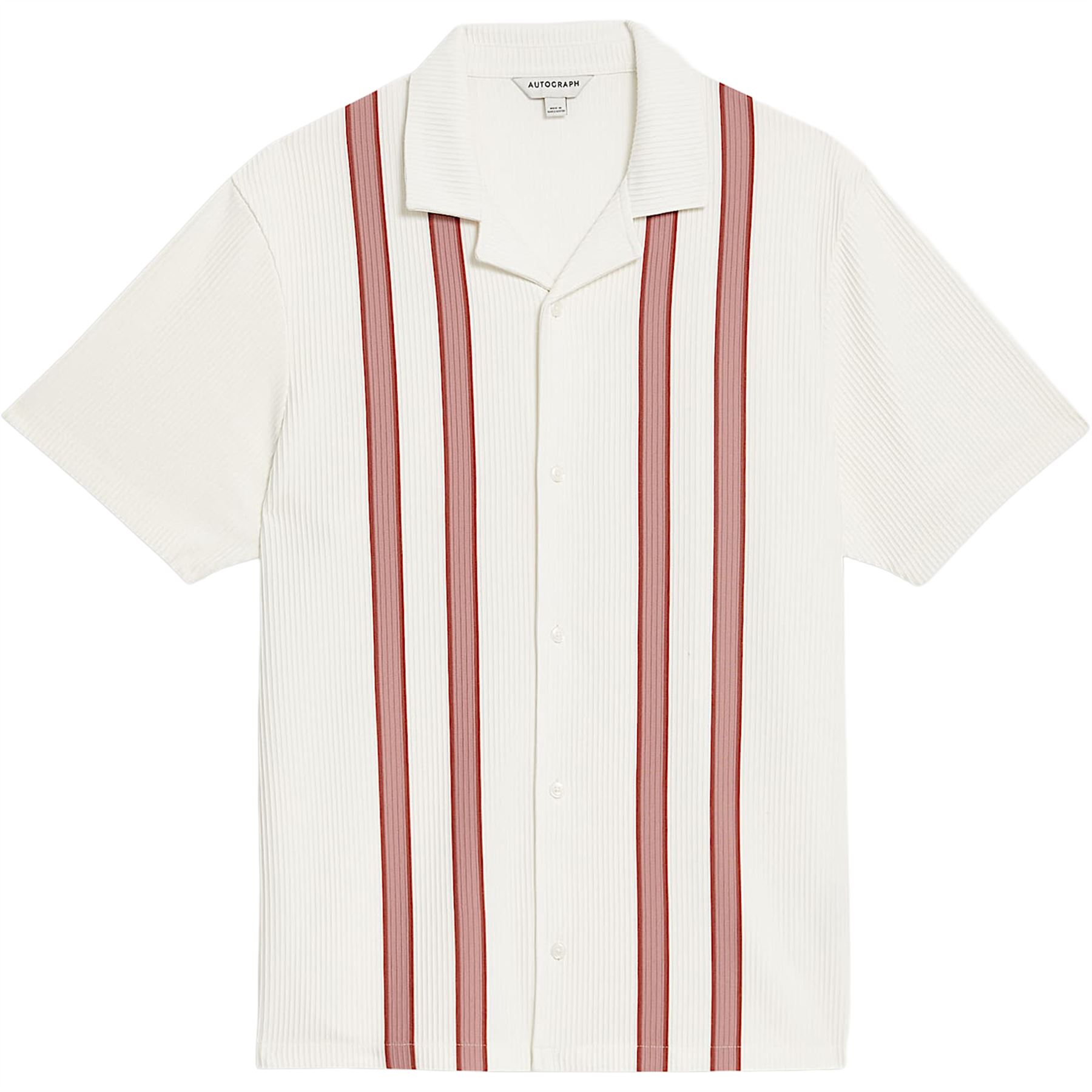 Mens M&S Polo Shirt Textured Stripe Top Waffle Collared Short Sleeve Top - Picture 6 of 6