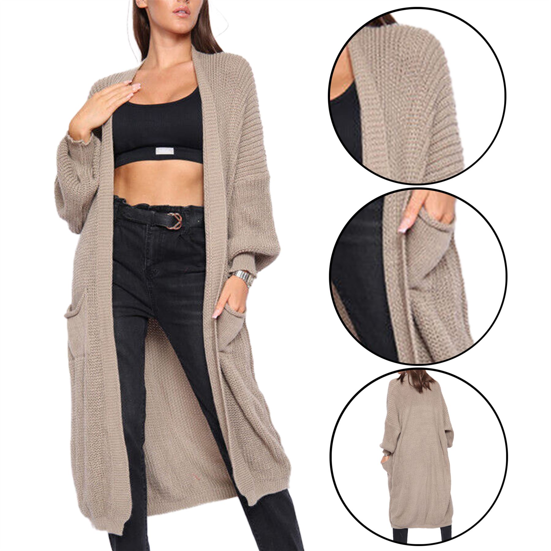 Women Chunky Knitted Oversized Cardigan Ladies Balloon Sleeve Long Maxi Cardigan - Picture 3 of 23
