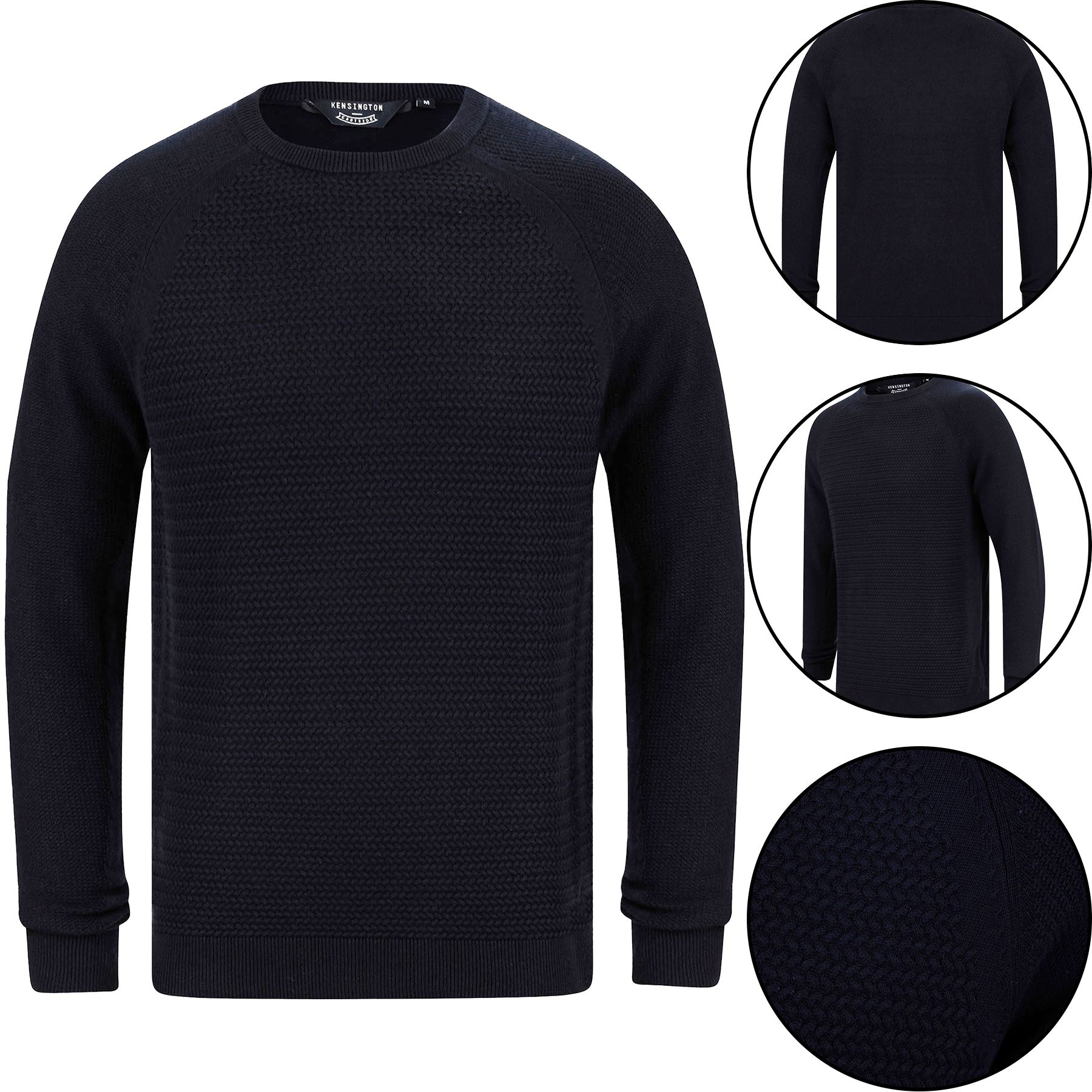 Kensington Mens Textured Cable Knit Weaved Jumper Crew Neck Sweater