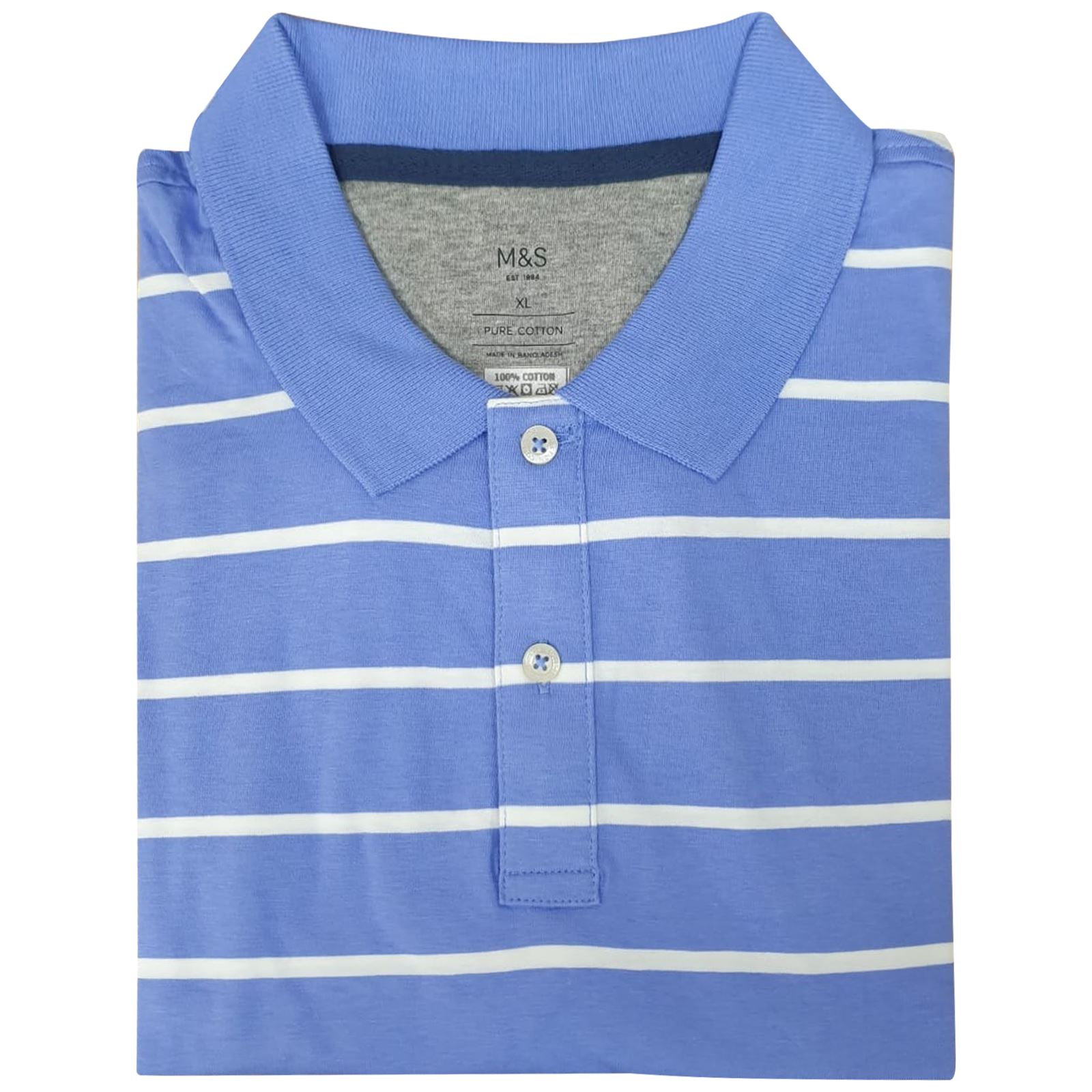 M&S Mens Short Sleeve Cotton Pique Stripe Polo Shirt Tipping Cotton Top