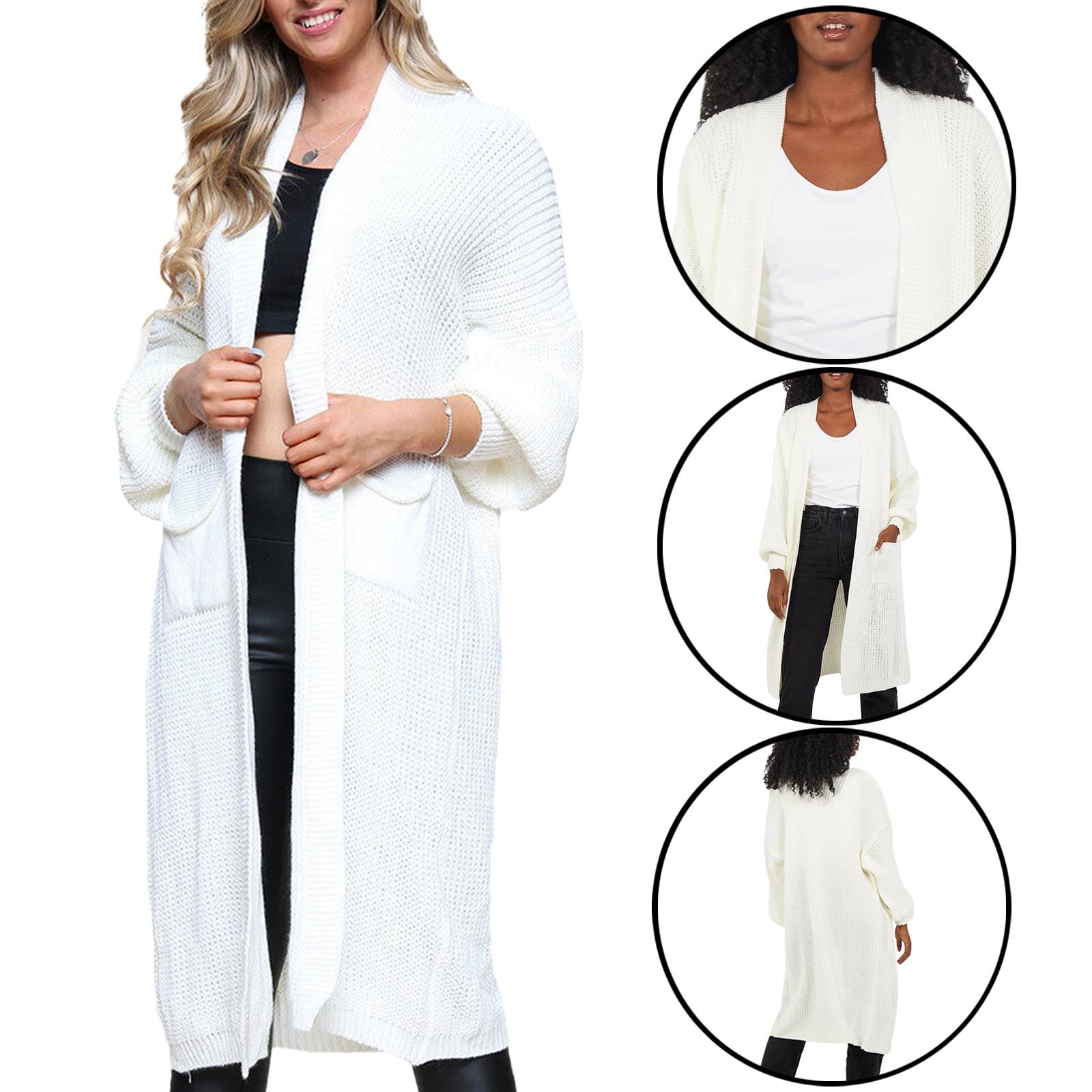 Women Chunky Knitted Oversized Cardigan Ladies Balloon Sleeve Long Maxi Cardigan - Picture 13 of 23