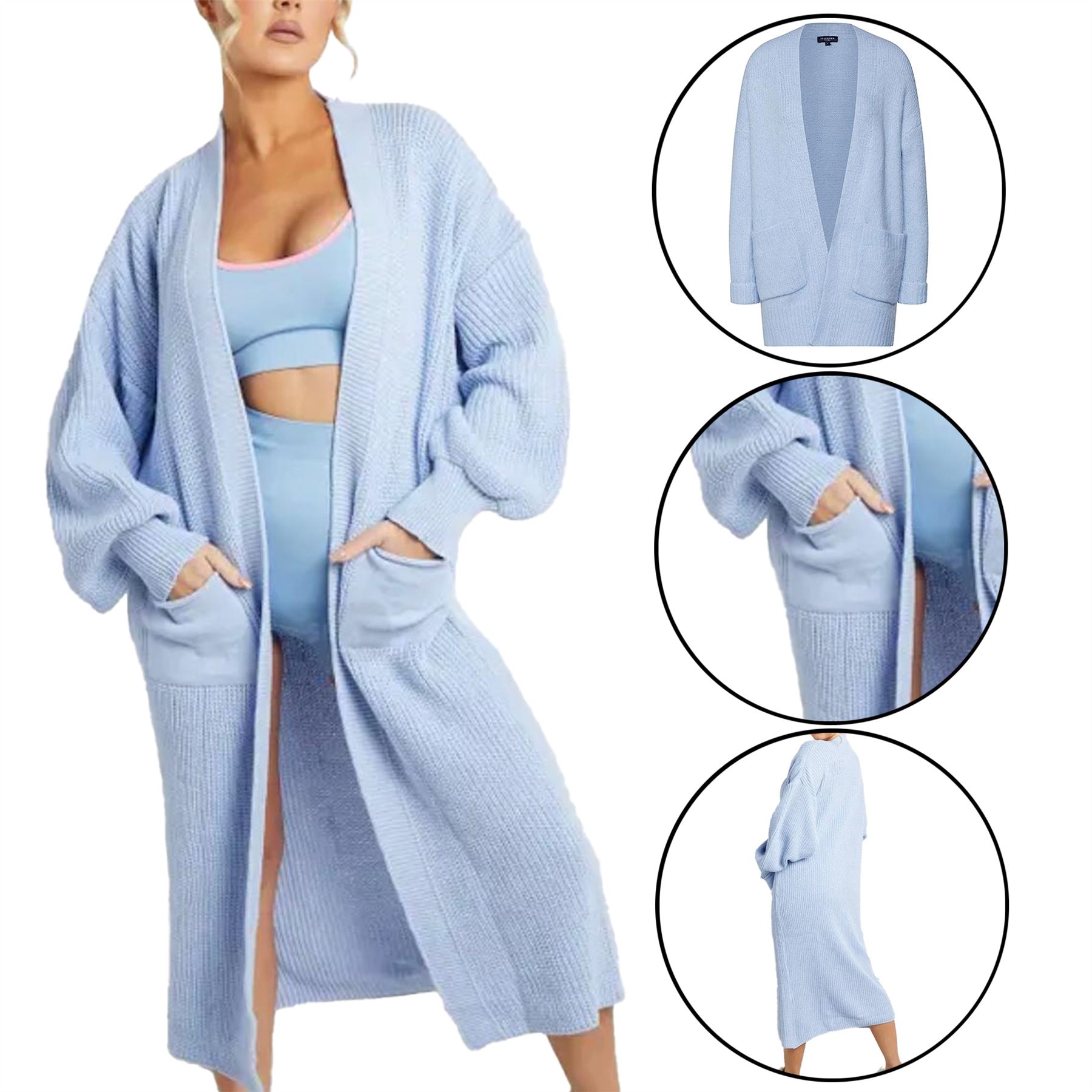 Women Chunky Knitted Oversized Cardigan Ladies Balloon Sleeve Long Maxi Cardigan - Picture 6 of 23