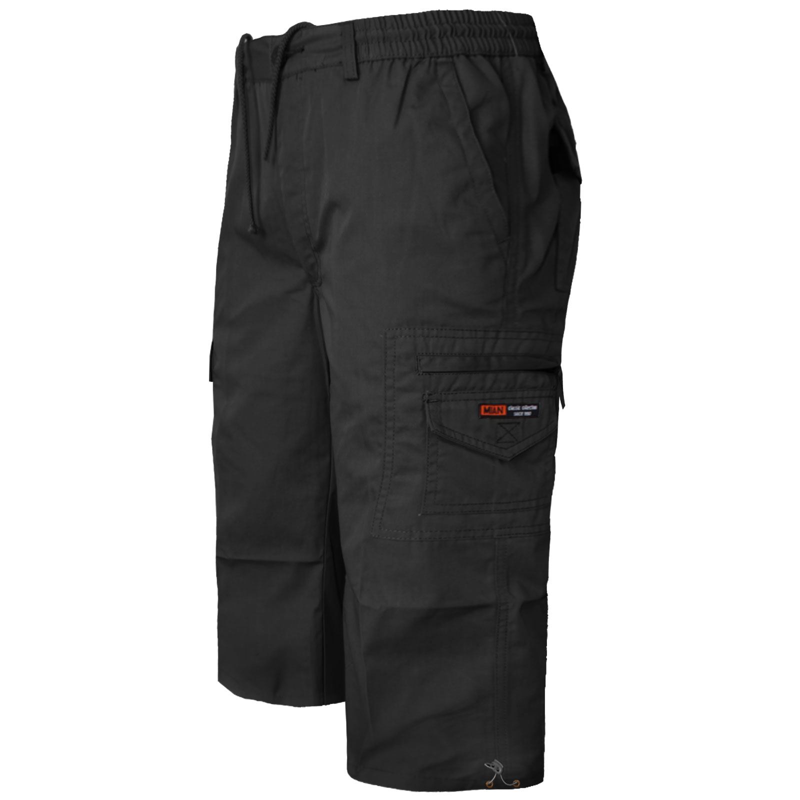 NEW MENS ELASTICATED WAIST 3/4 SHORTS LONG CARGO COMBAT PANTS POCKET