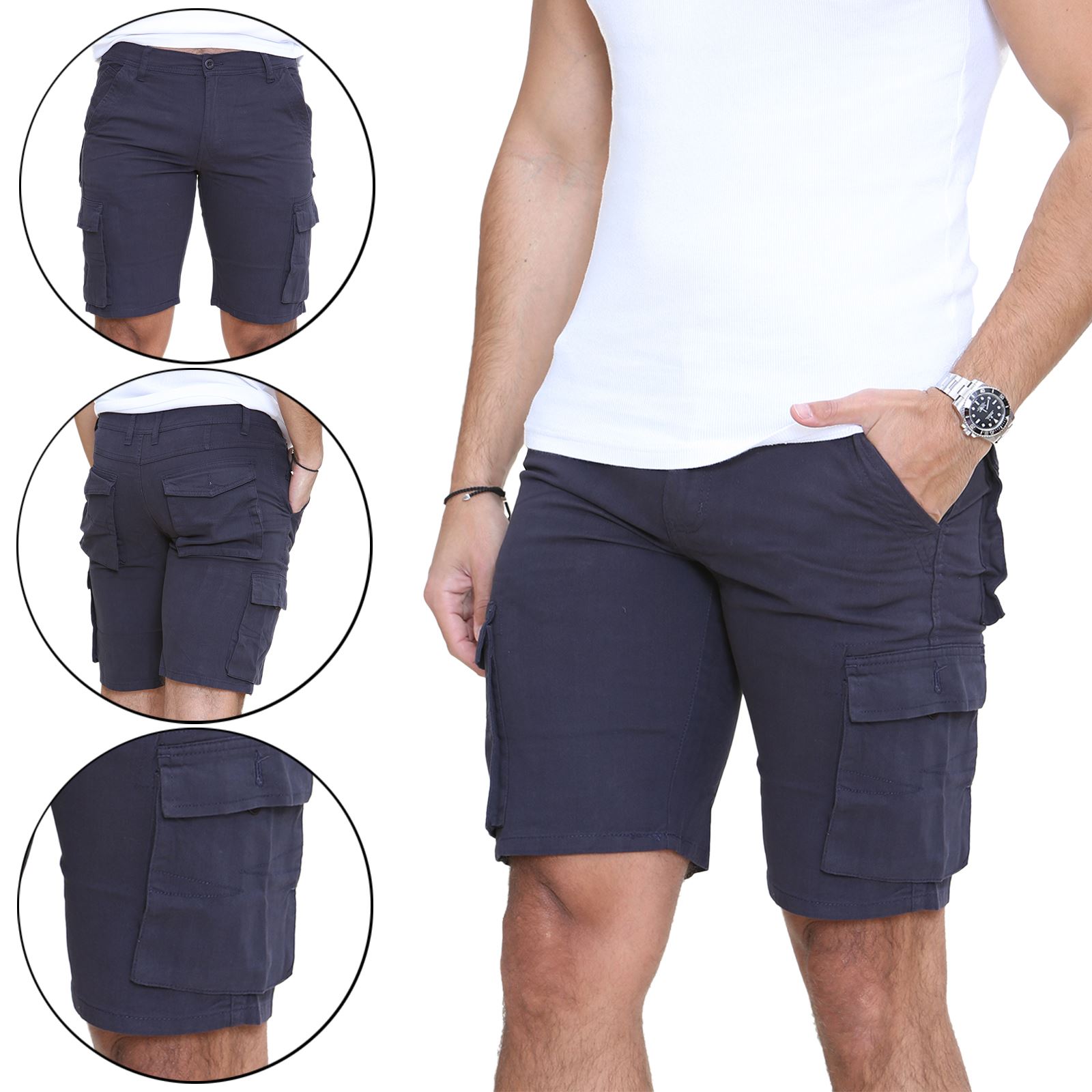 Mens Cargo Combat Shorts Cotton Chino Twill Knee Length Half Pants Multi Pockets - Picture 3 of 14