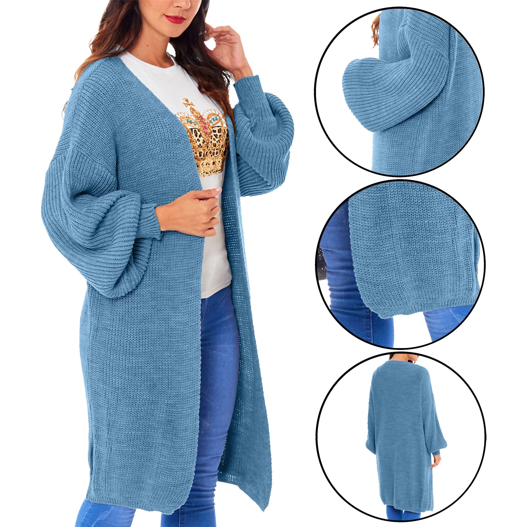 Women Chunky Knitted Oversized Cardigan Ladies Balloon Sleeve Long Maxi Cardigan - Picture 23 of 23