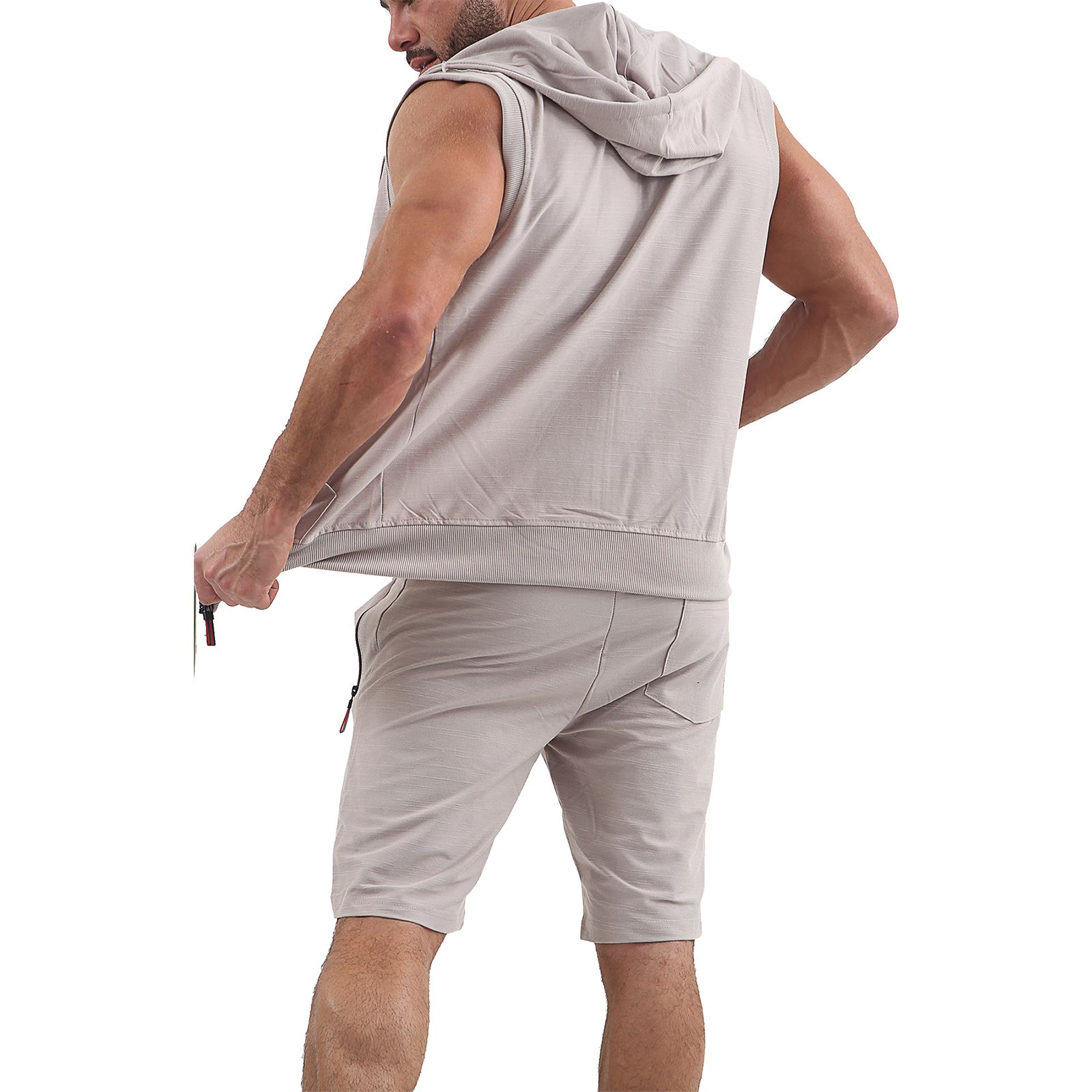 Mens Sleeveless Tracksuit Gilet Hoodie & Short Set Sweat Gym Top Bottom