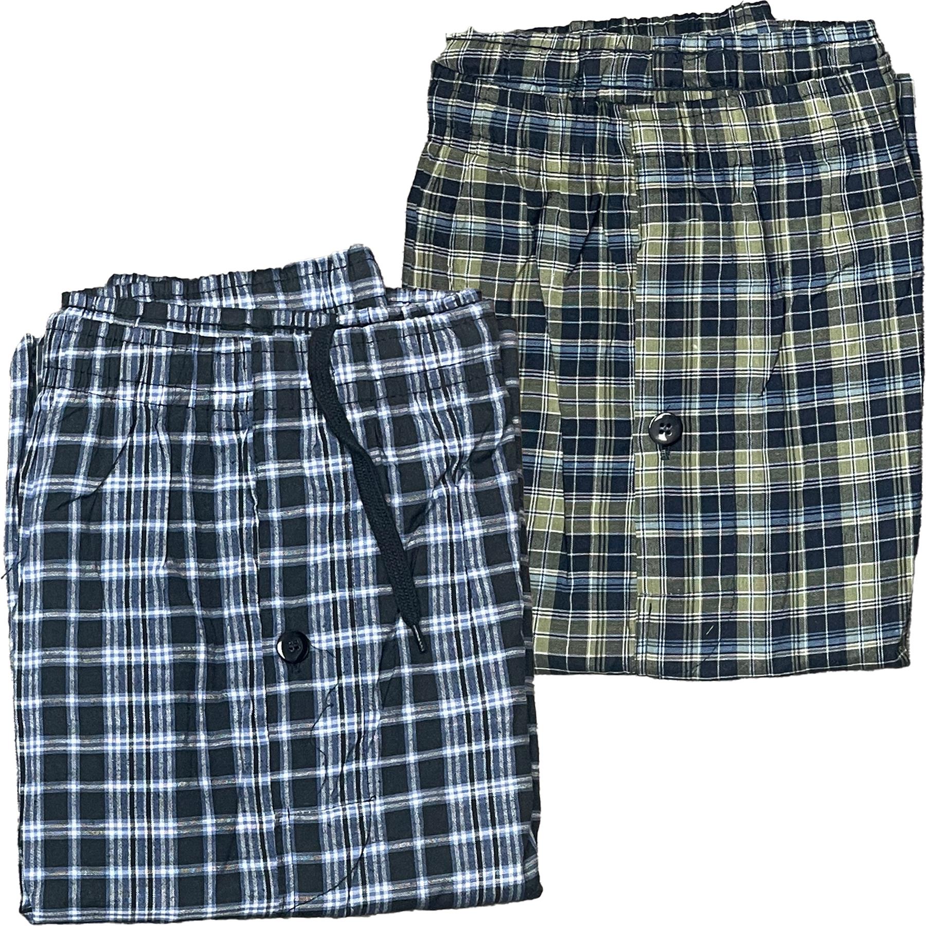 2 Pack Mens Pyjama Trousers PJ Pants Bottoms Lounge Cotton Woven Check Nightwear
