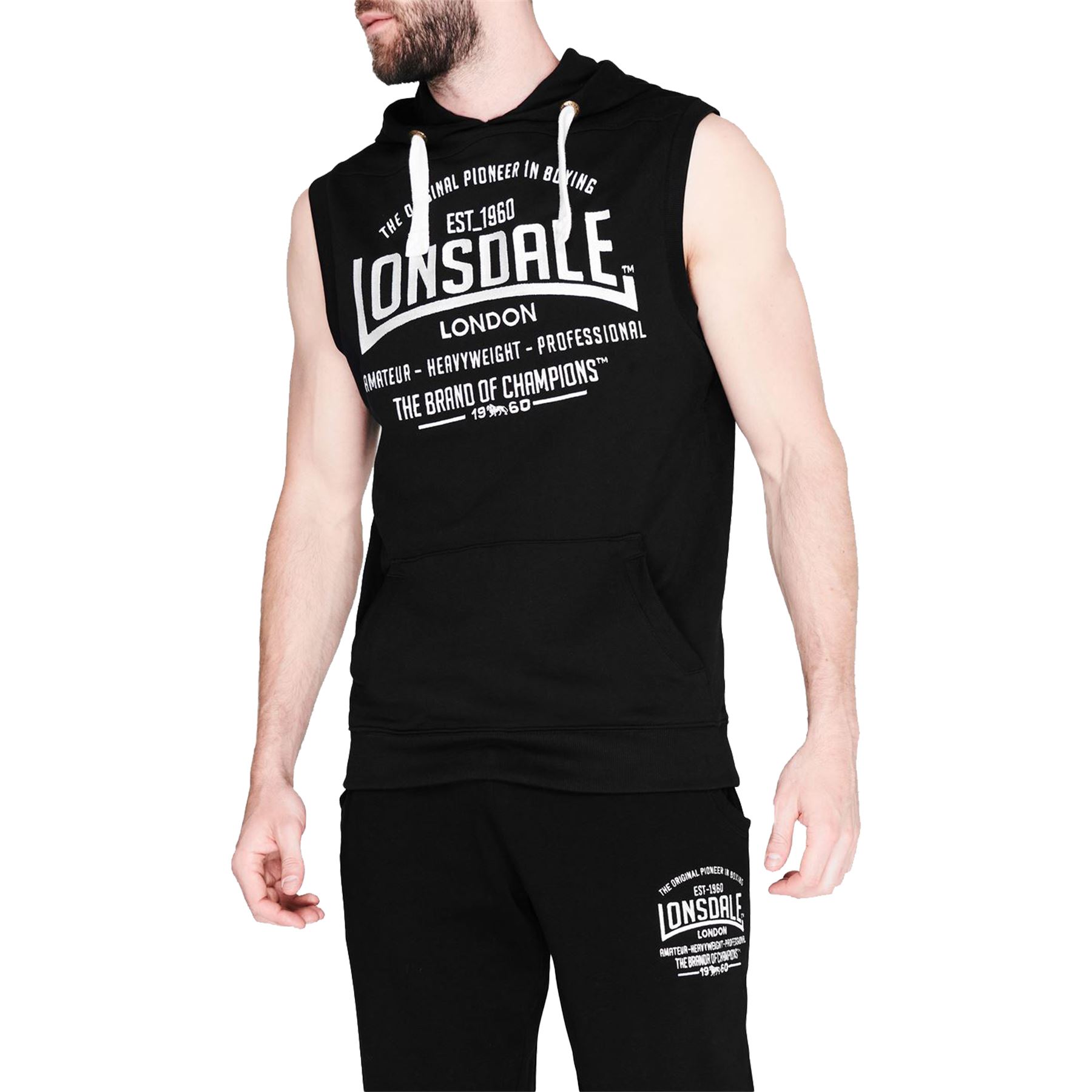 Mens Lonsdale Full Zip Boxing Sleeveless Hoodie Training Top Fleece Gym
