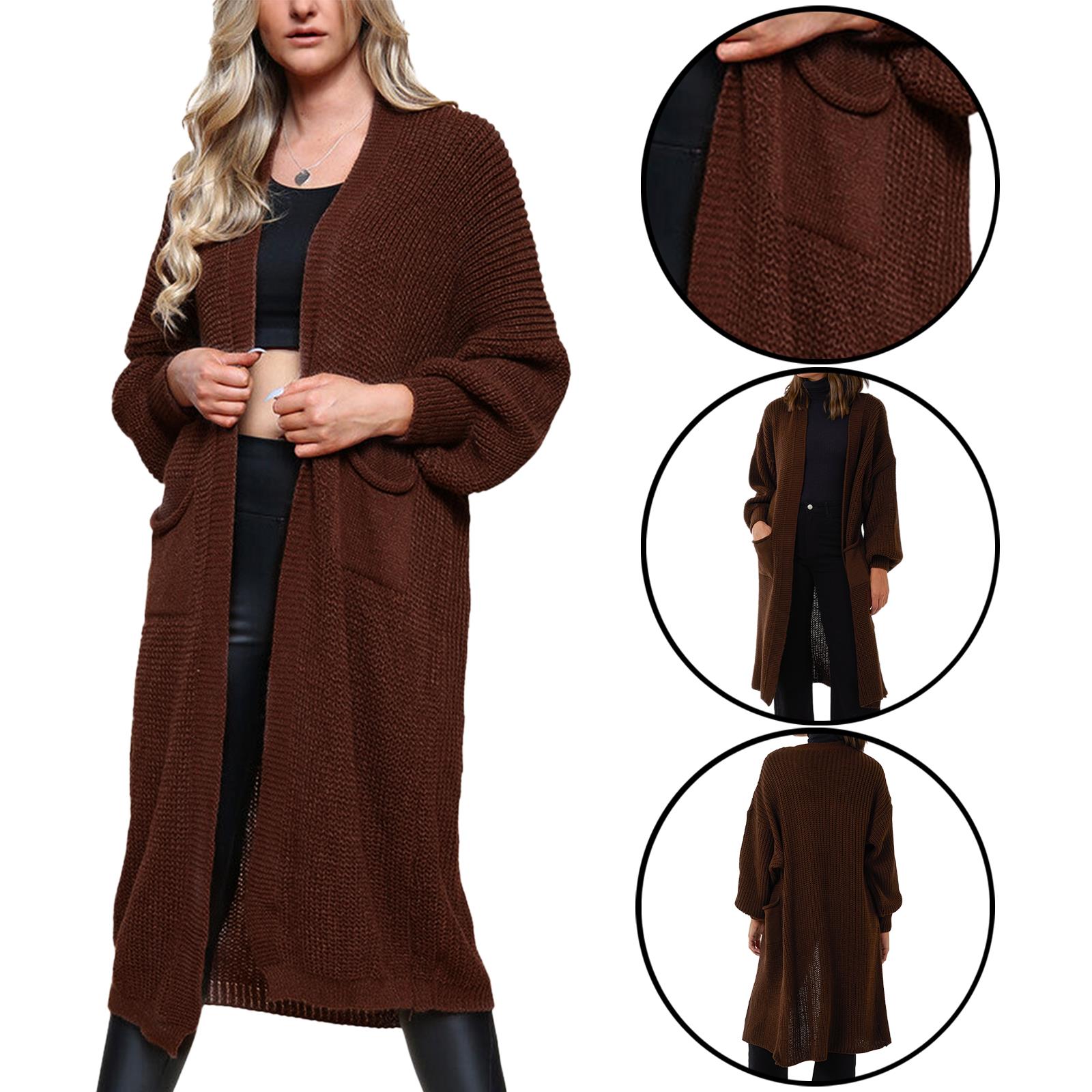 Women Chunky Knitted Oversized Cardigan Ladies Balloon Sleeve Long Maxi Cardigan - Picture 15 of 23
