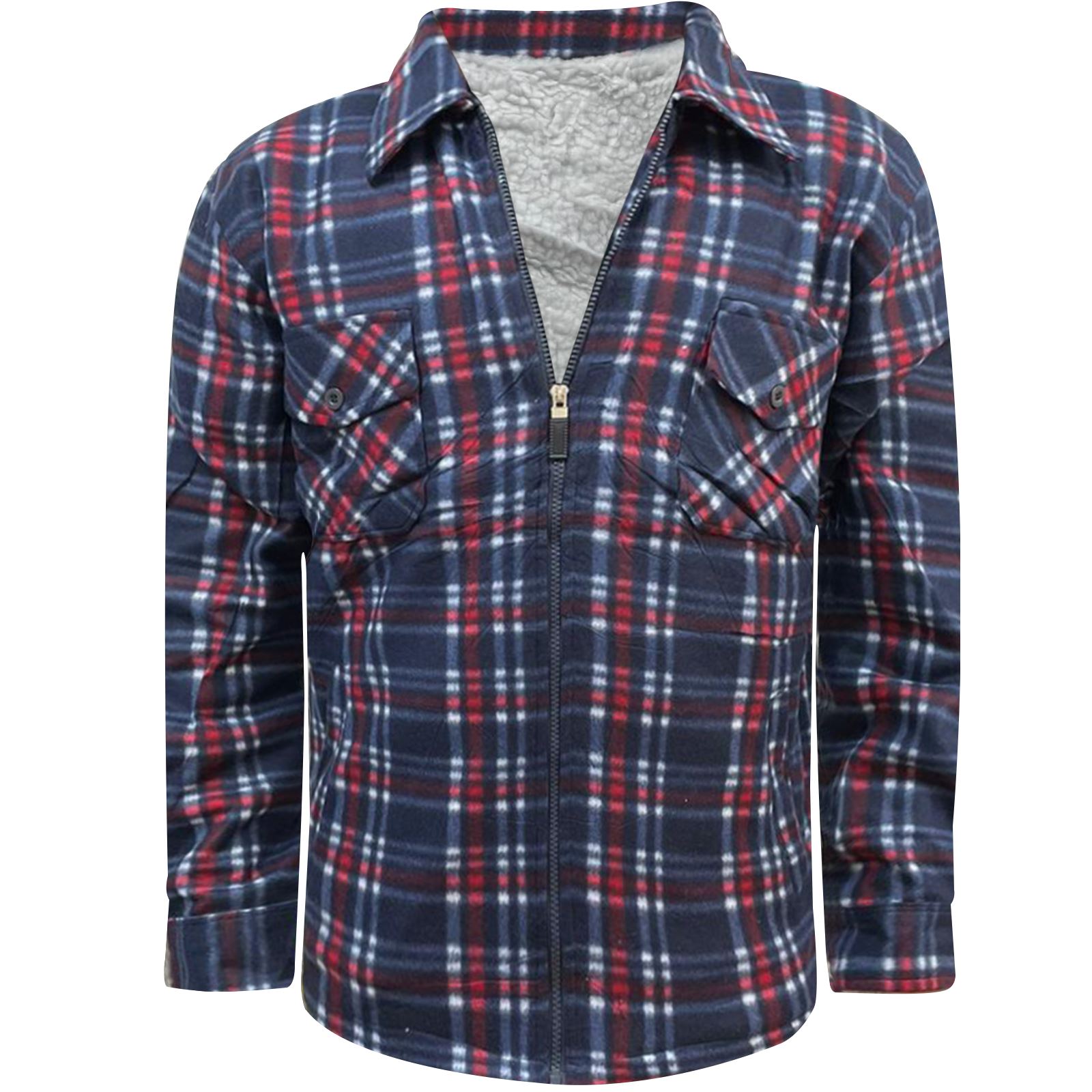 Mens Fleece Sherpa Flannel Padded Work Shirt Sherpa Fur Lined Lumberjack Jacket - Picture 19 of 24