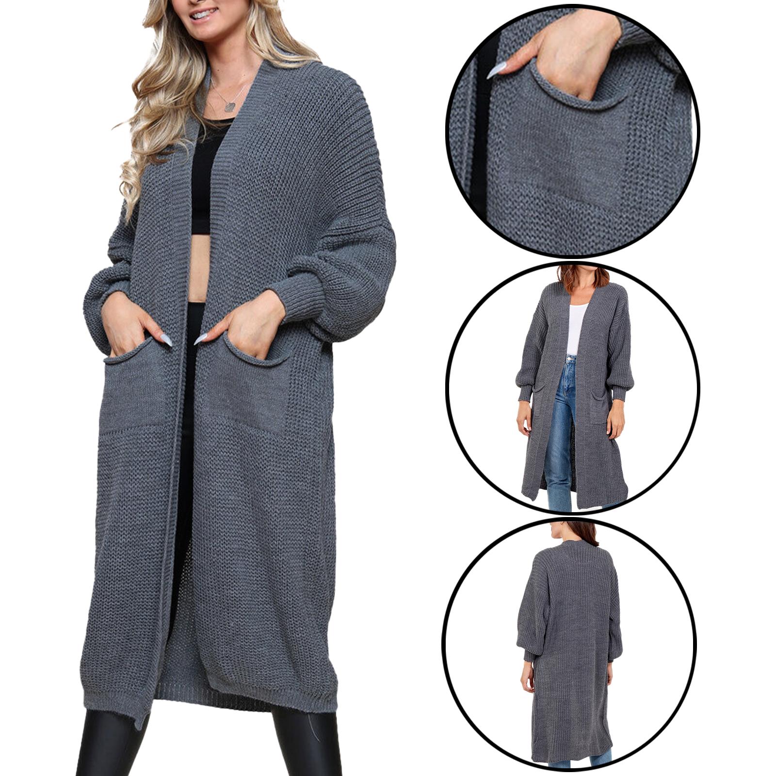 Women Chunky Knitted Oversized Cardigan Ladies Balloon Sleeve Long Maxi Cardigan - Picture 14 of 23