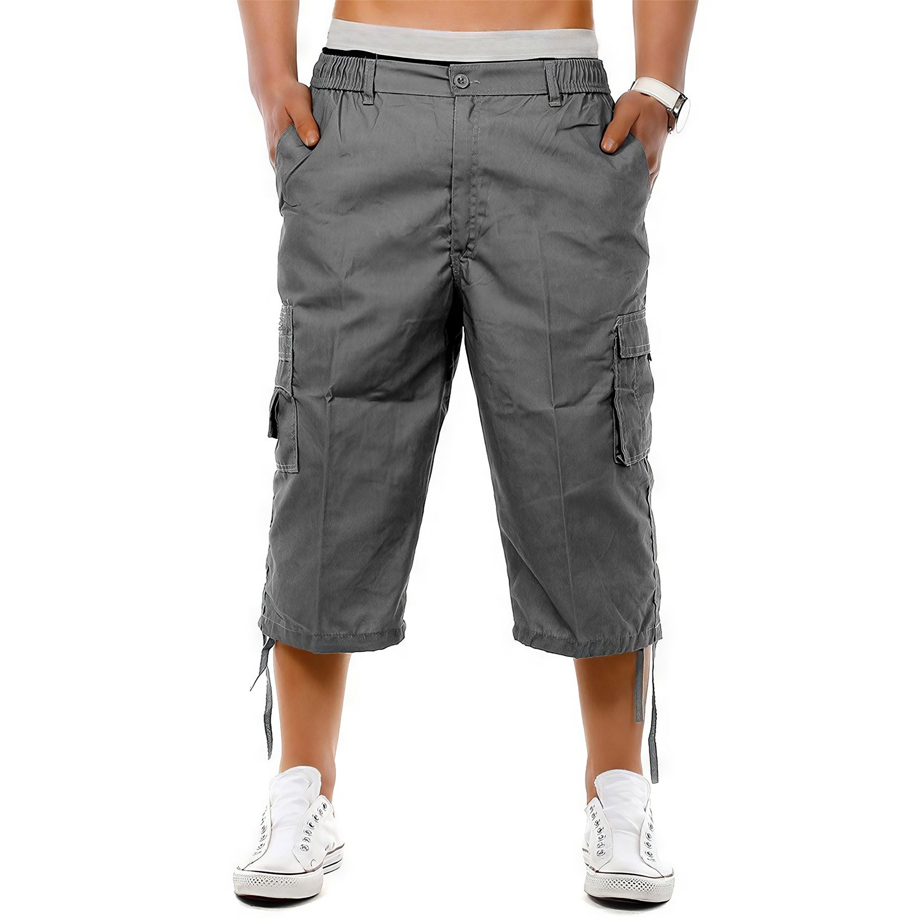 Mens Multi Pocket Elasticated Cargo Shorts Combat Knee Length 3/4 Summer Pants - Picture 8 of 10