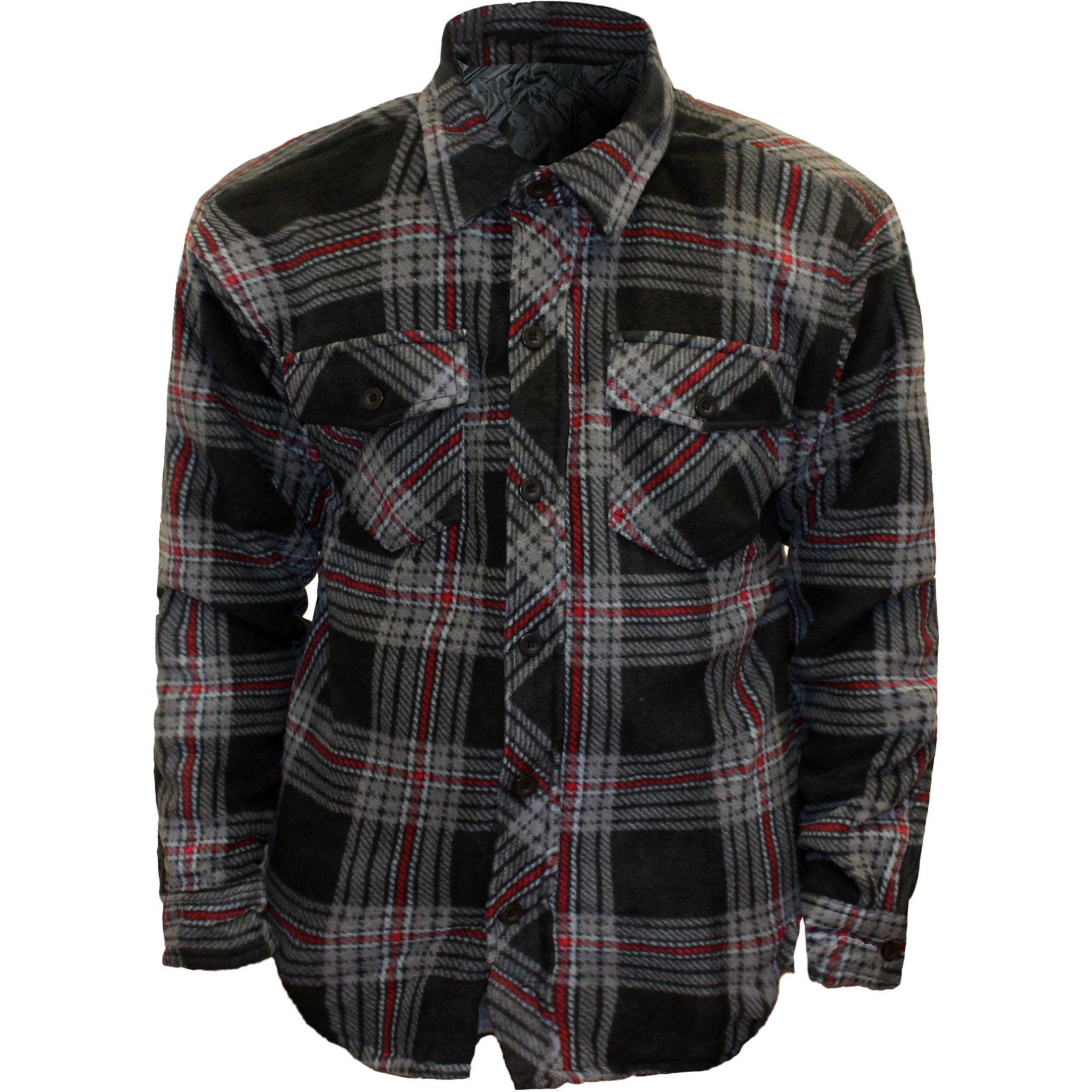 Mens Thick Lumberjack Check Button Padded Quilted Lined Warm Shirt