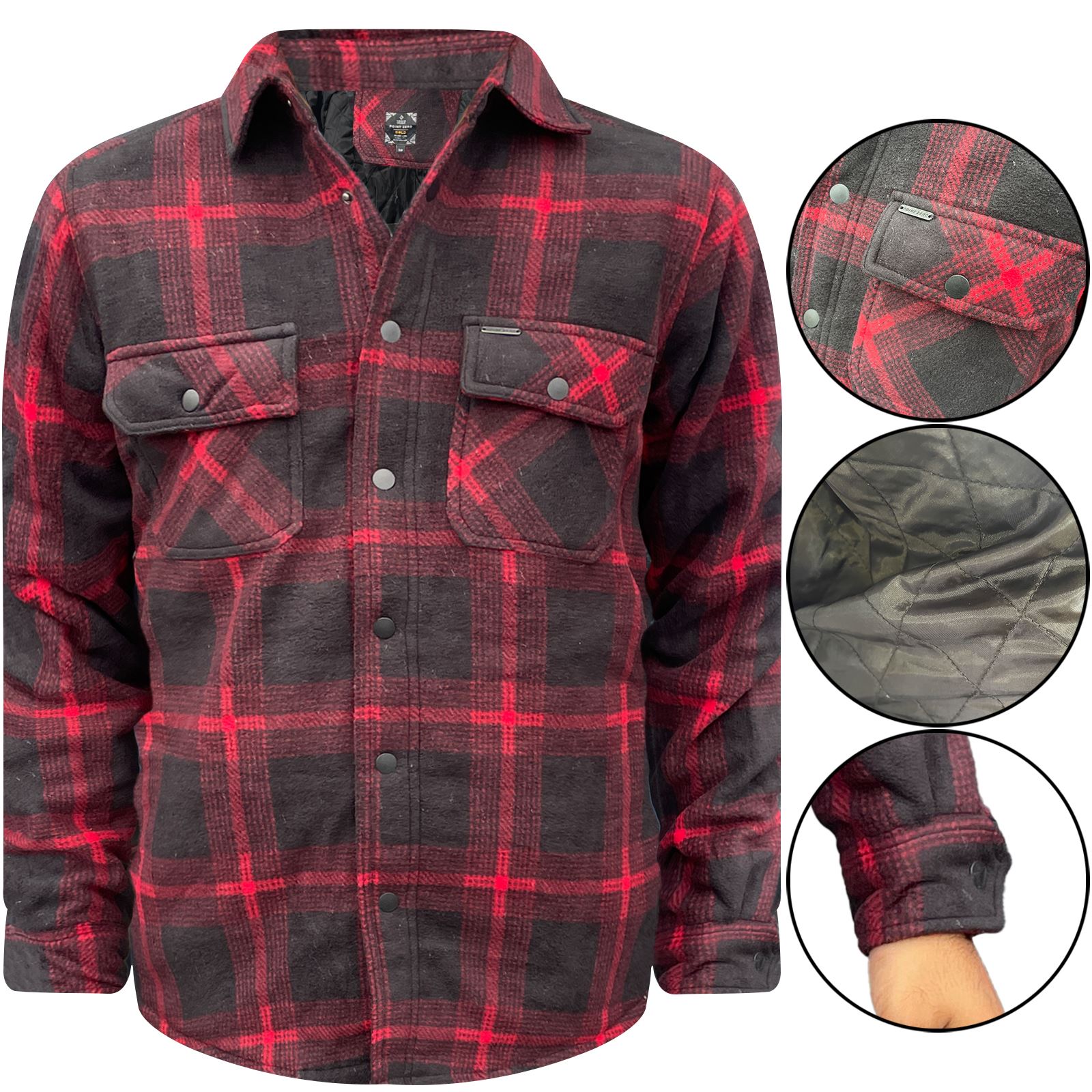 Mens Padded Shirt Quilted Fleece Lined Lumberjack Brushed Flannel Thick Jacket - Picture 5 of 5