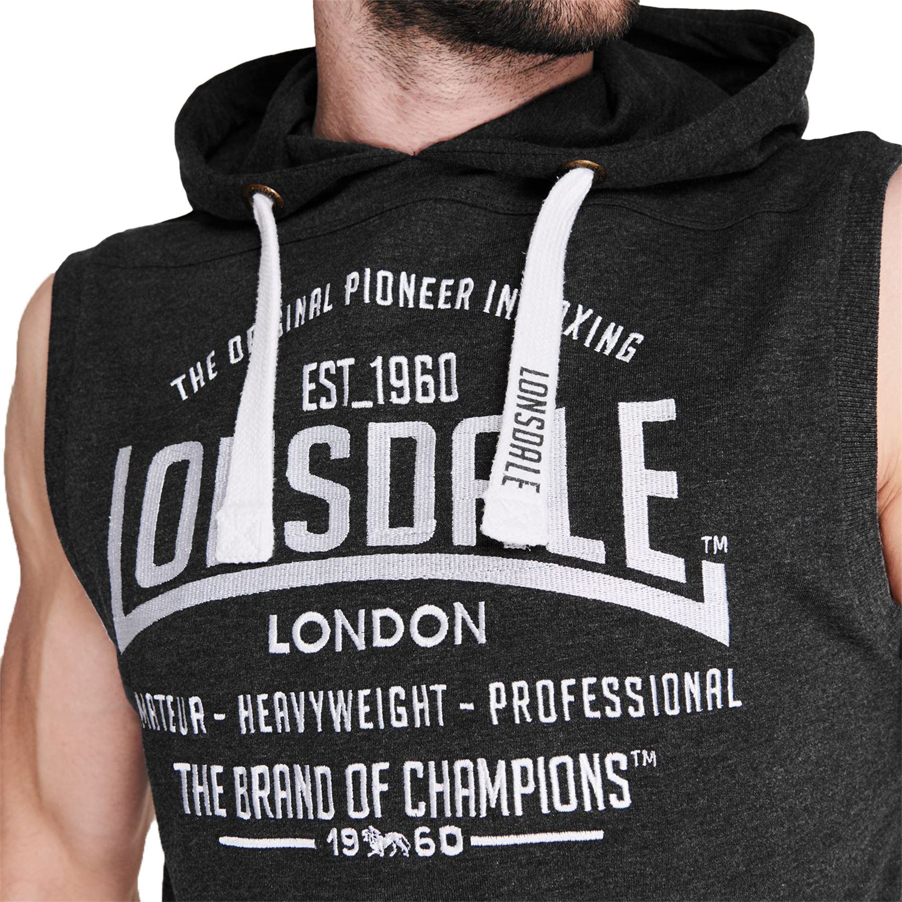Mens Lonsdale Full Zip Boxing Sleeveless Hoodie Training Top Fleece Gym
