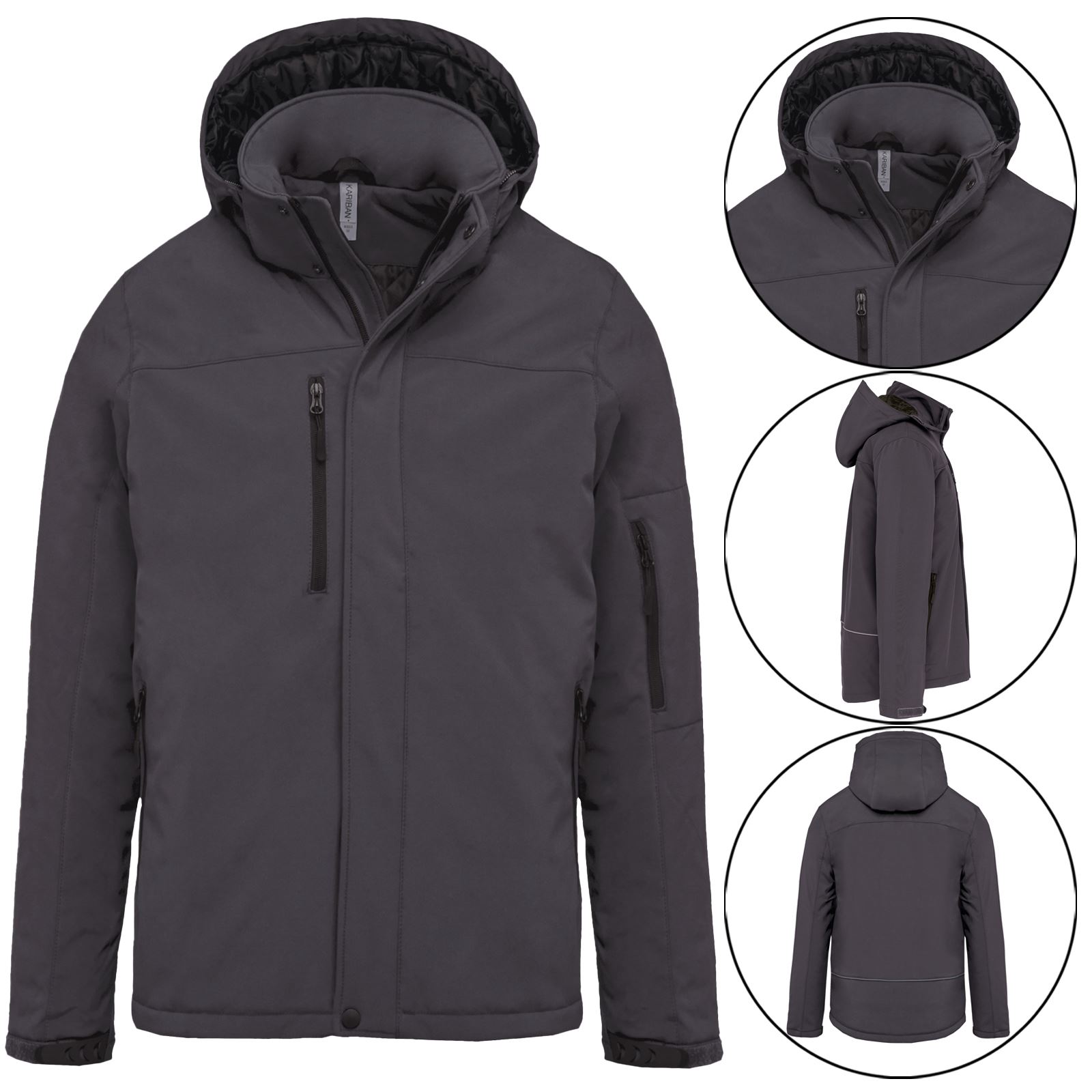 Mens Soft Shell Parka Fleece Lined Jacket Water Resistant Hooded Padded Quilted - Picture 6 of 6