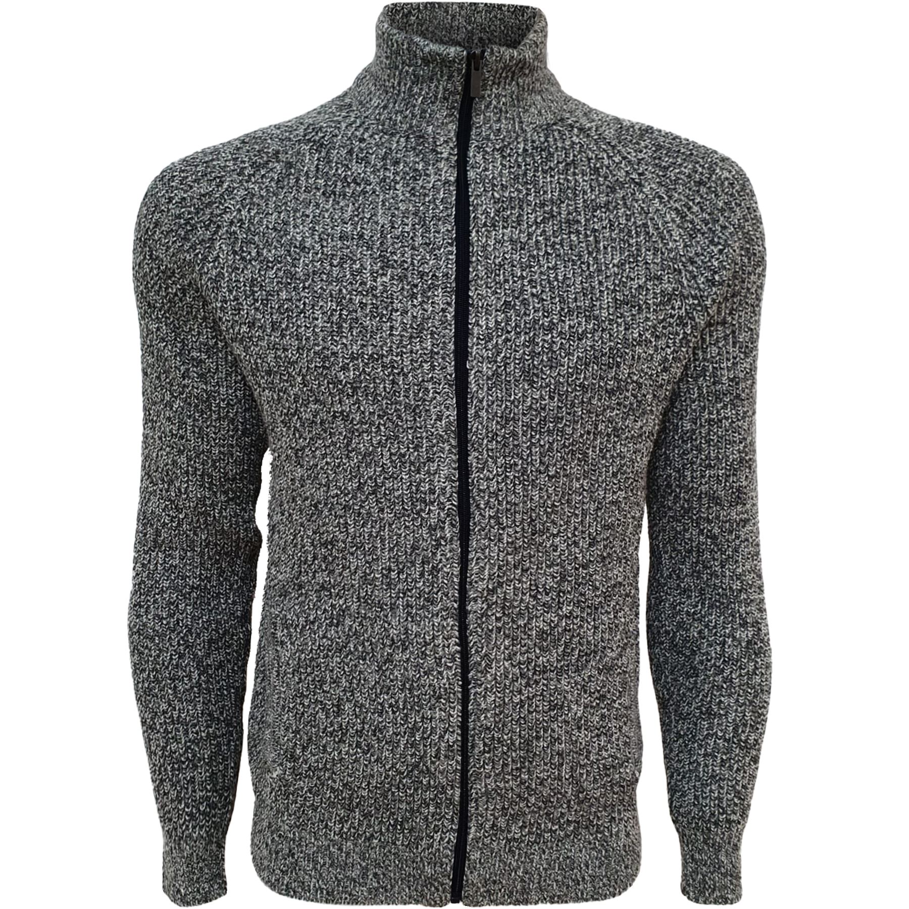 Mens ExBrand Zip Up Cable Knit Cardigan Weave Fleece Textured Ribbed