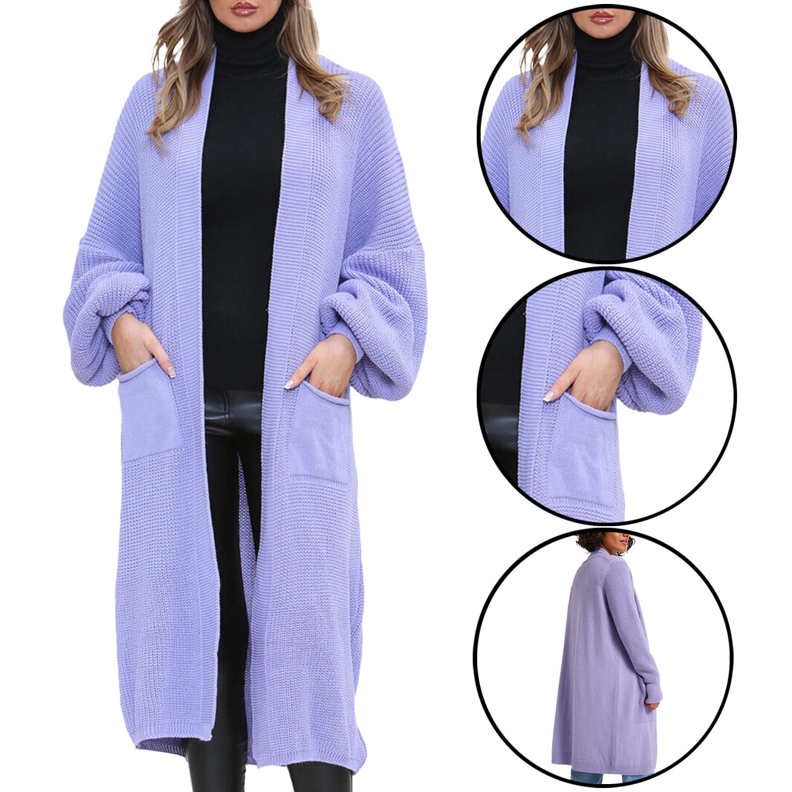 Women Chunky Knitted Oversized Cardigan Ladies Balloon Sleeve Long Maxi Cardigan - Picture 12 of 23