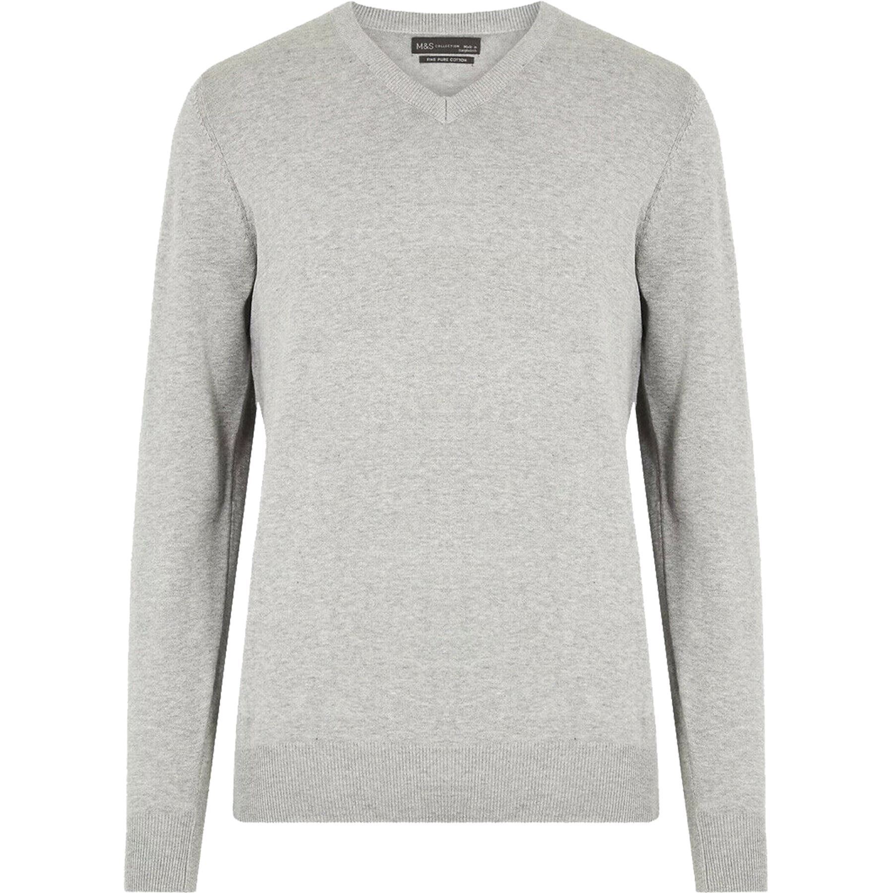 M\u0026S Mens Cotton V Neck Jumper Top Long 