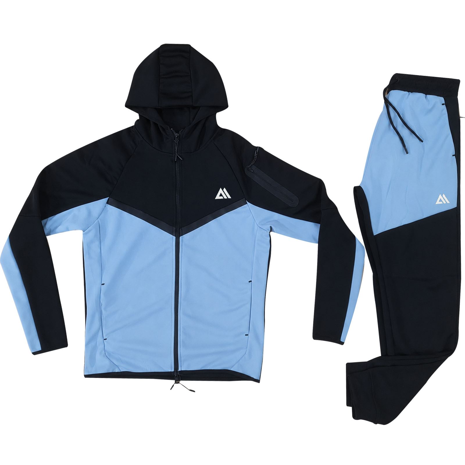 Mens Tech Tracksuit Set Contrast Panel Zip Up Stretch Gym Performance S to 2XL