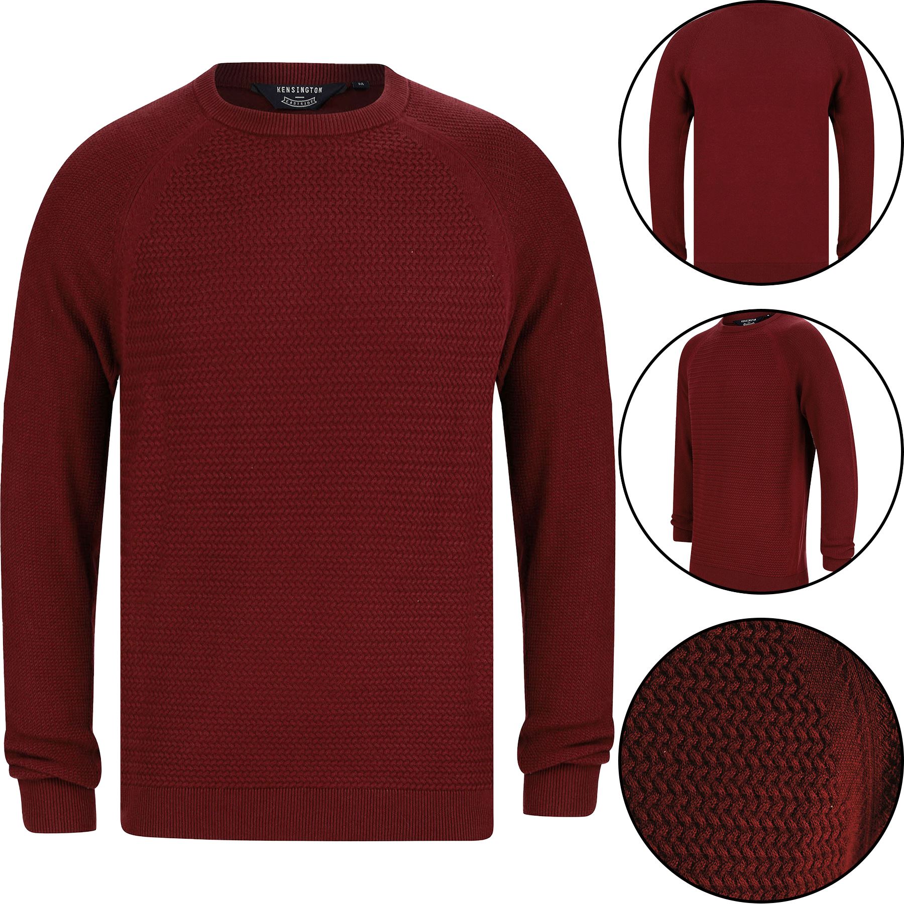Kensington Mens Textured Cable Knit Weaved Jumper Crew Neck Sweater