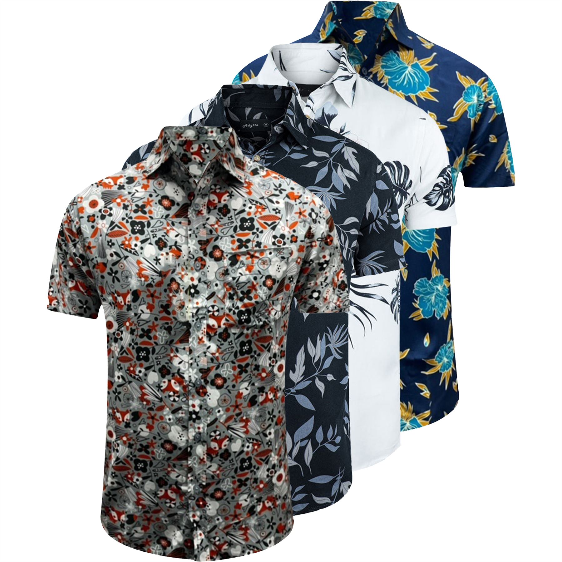 Mens Hawaiian Shirt 4 Pack Springfield Floral Summer Short Sleeve Beach Holiday - Picture 3 of 6