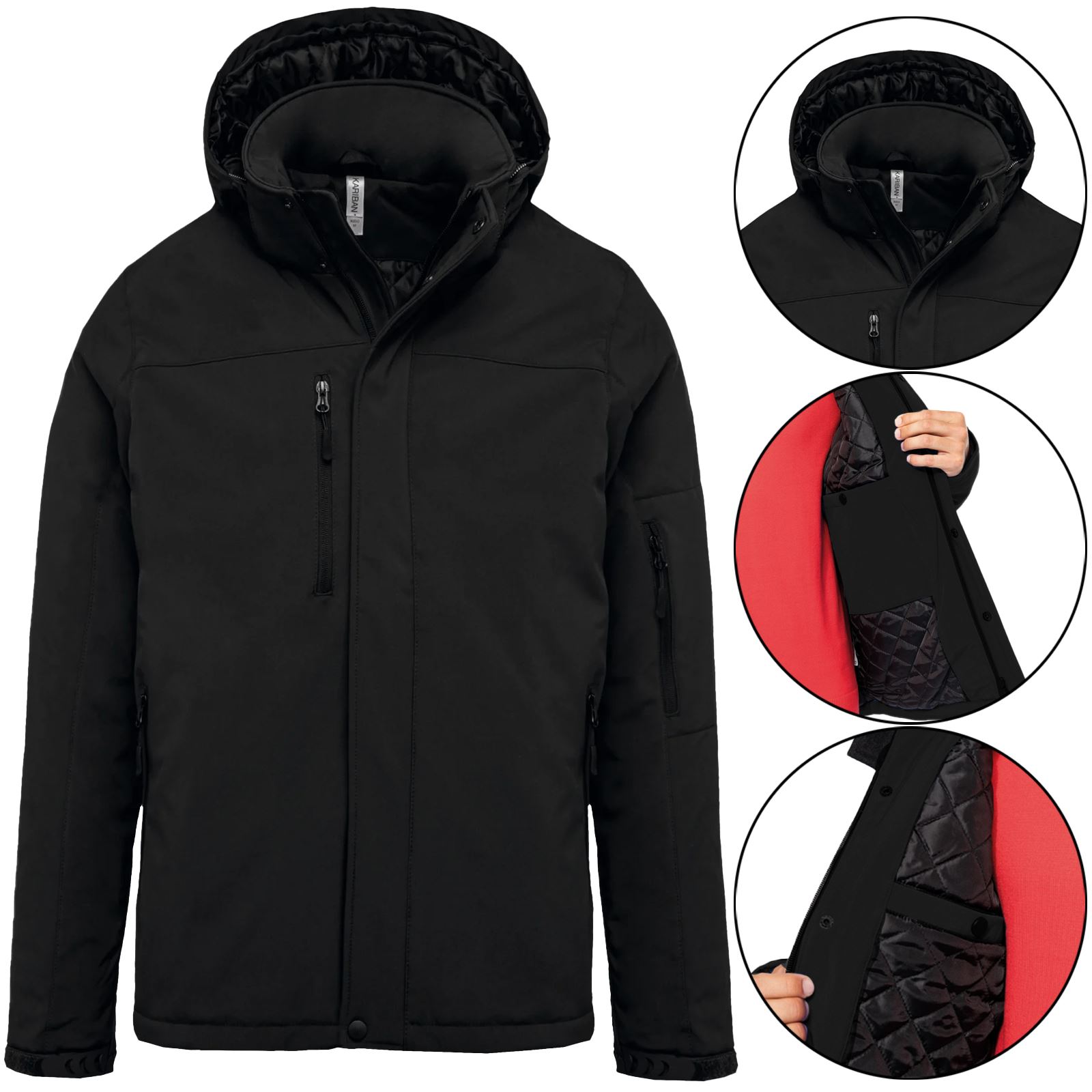Mens Soft Shell Parka Fleece Lined Jacket Water Resistant Hooded Padded Quilted - Picture 2 of 6